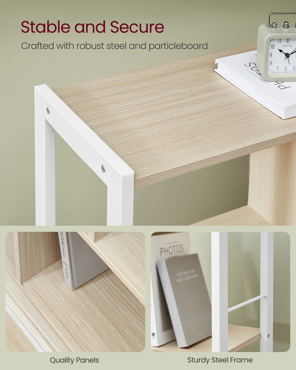 Bookshelf 4 Shelves Stable Steel Structure - Wood and Steel