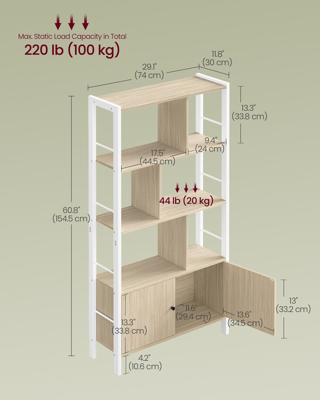 Bookshelf 4 Shelves Stable Steel Structure - Wood and Steel