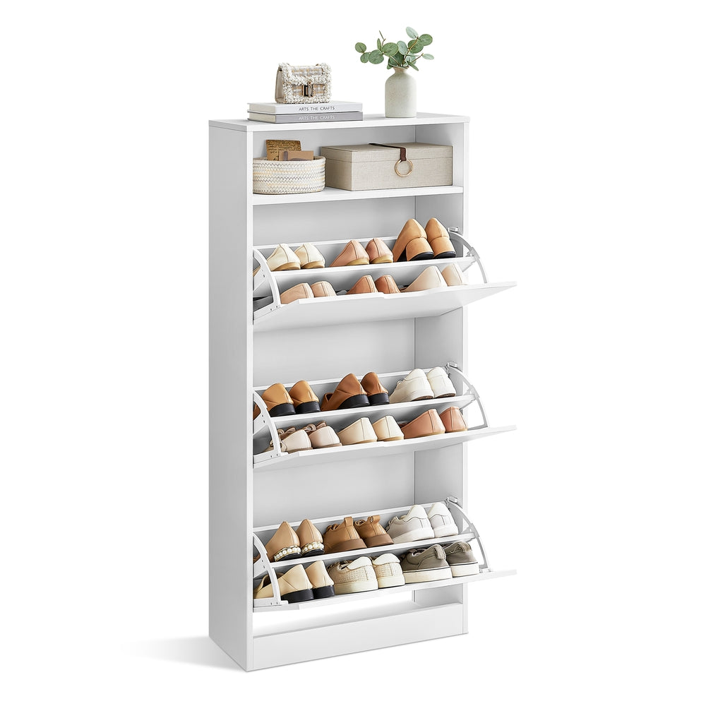 Shoe Cabinet 3 Flip Doors - Particleboard - Cloud White