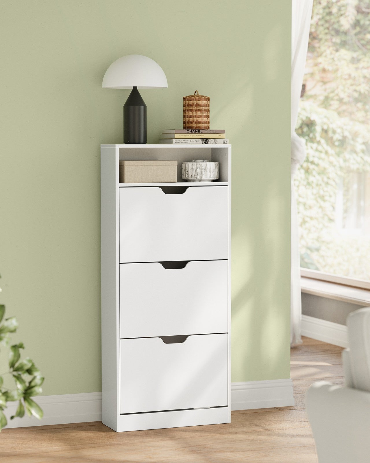 Shoe Cabinet 3 Flip Doors - Particleboard - Cloud White