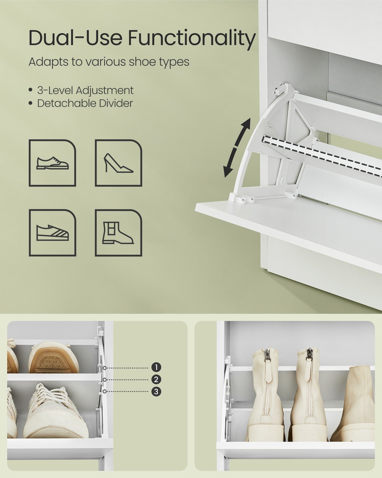 Shoe Cabinet 3 Flip Doors - Particleboard - Cloud White