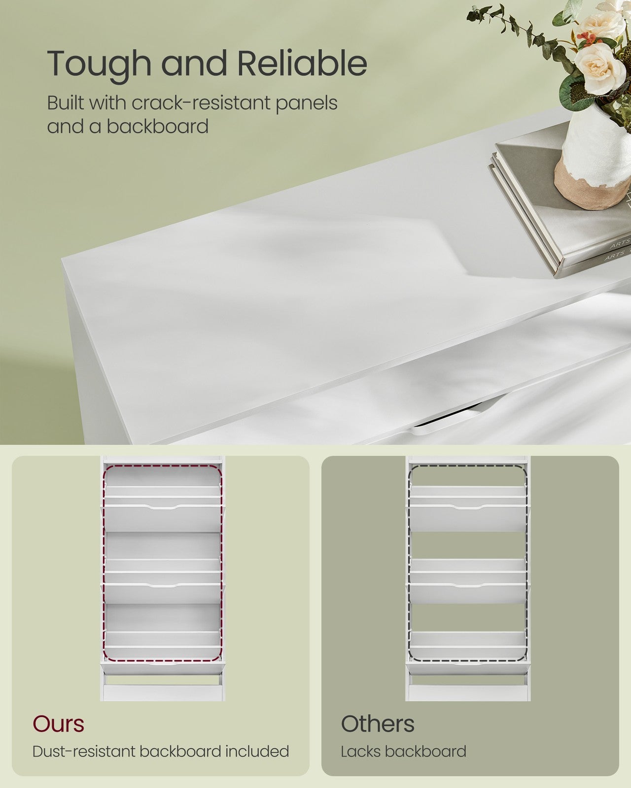 Shoe Cabinet 3 Flip Doors - Particleboard - Cloud White