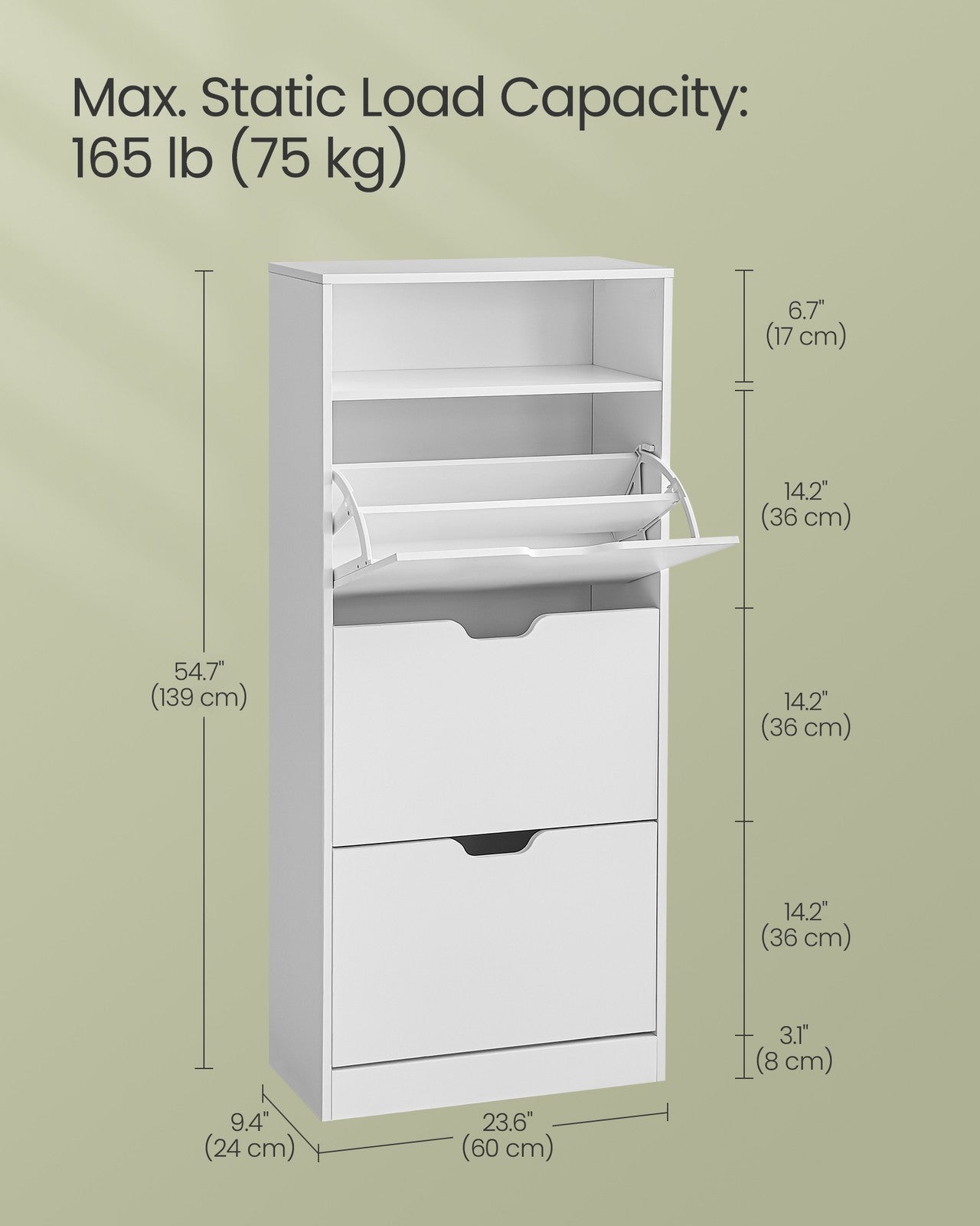 Shoe Cabinet 3 Flip Doors - Particleboard - Cloud White
