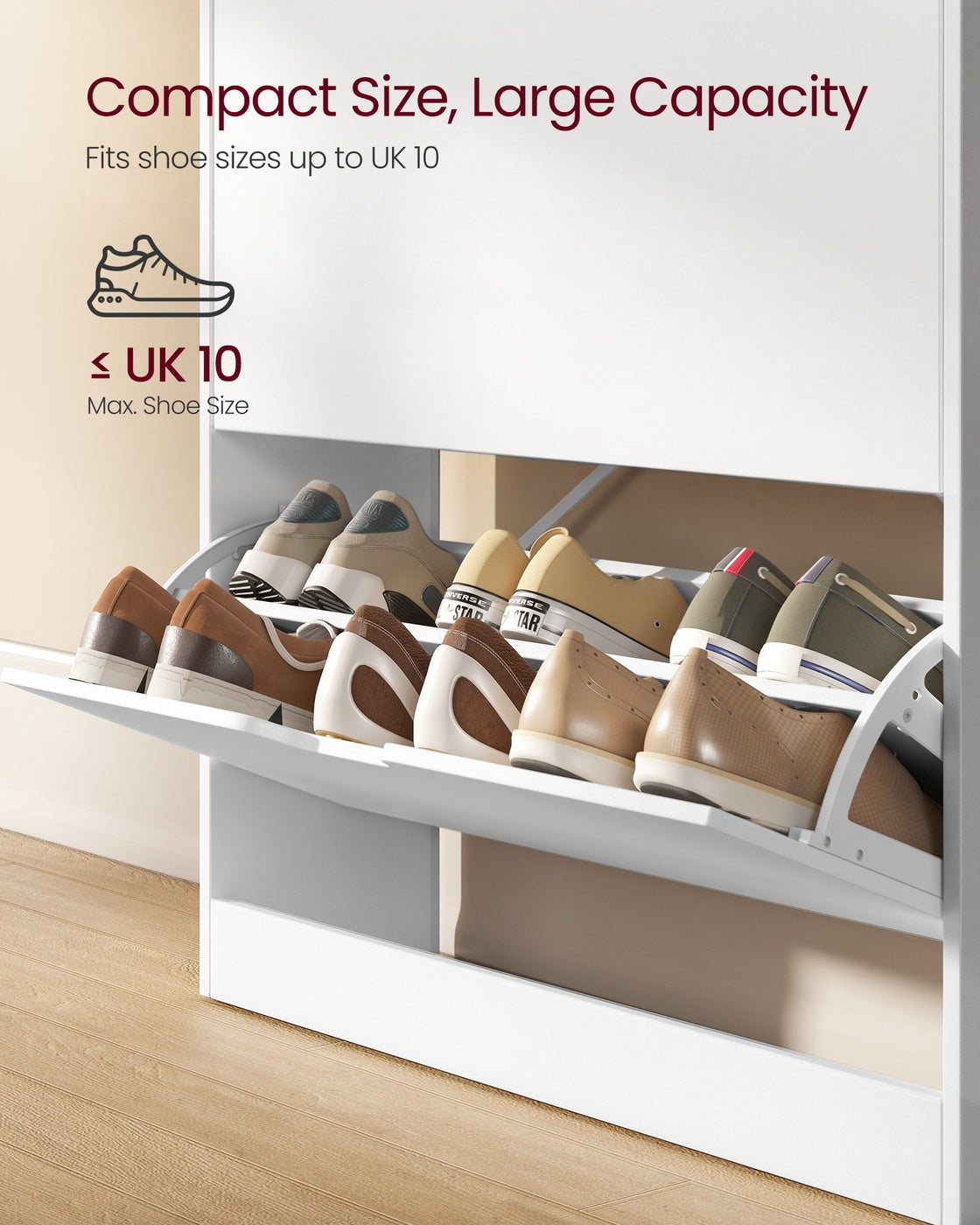 3-Tier Shoe Cabinet - Particleboard - Cloud White - with 2 Flip Doors