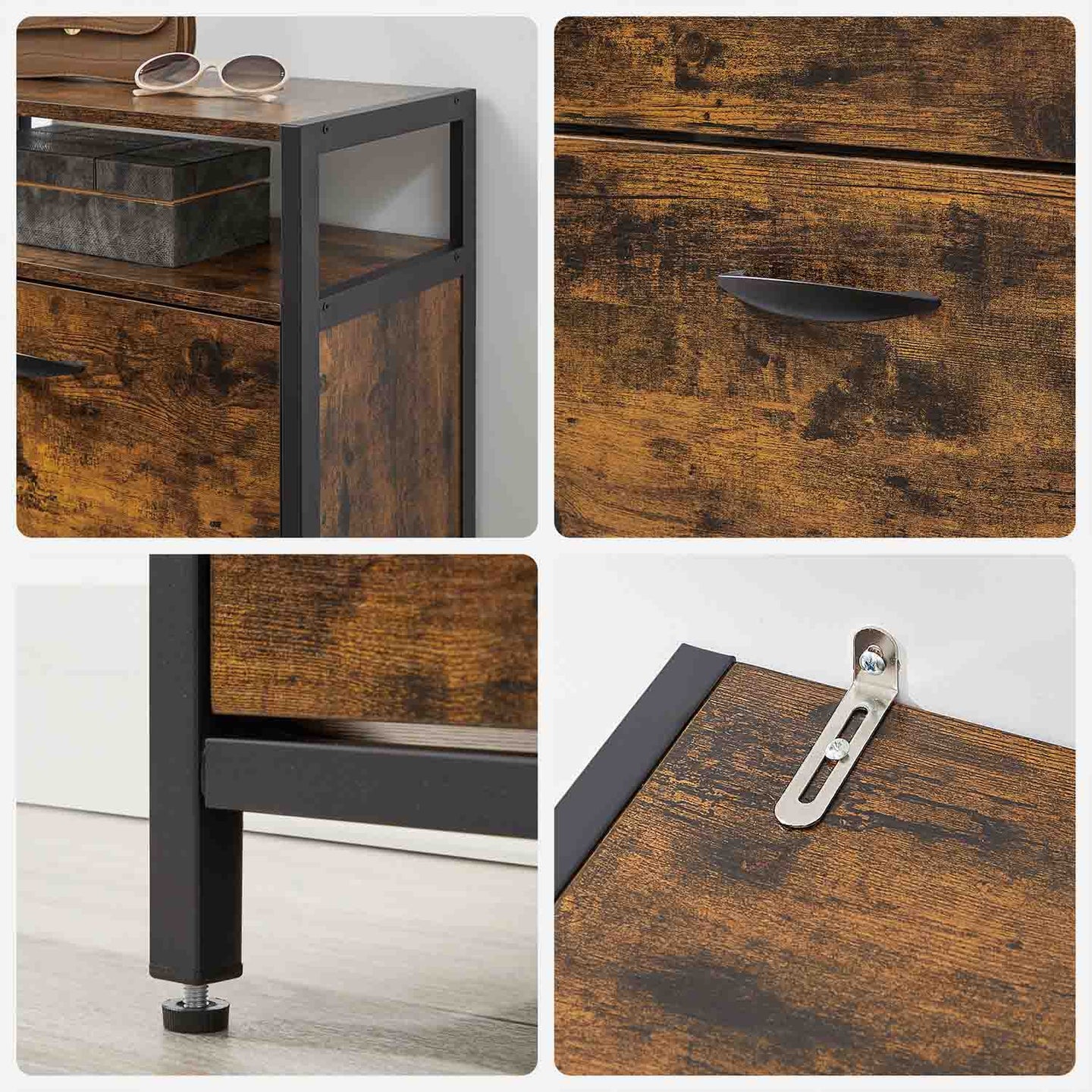 Shoe Cabinet - Engineered Wood - Rustic Brown and Black - 3 Flip Doors
