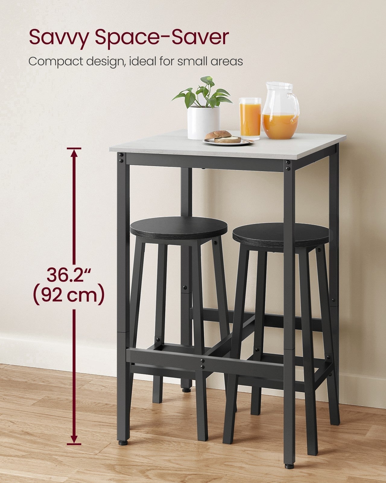 Square Bar Table - Steel - Vintage White and Black - Sturdy Support