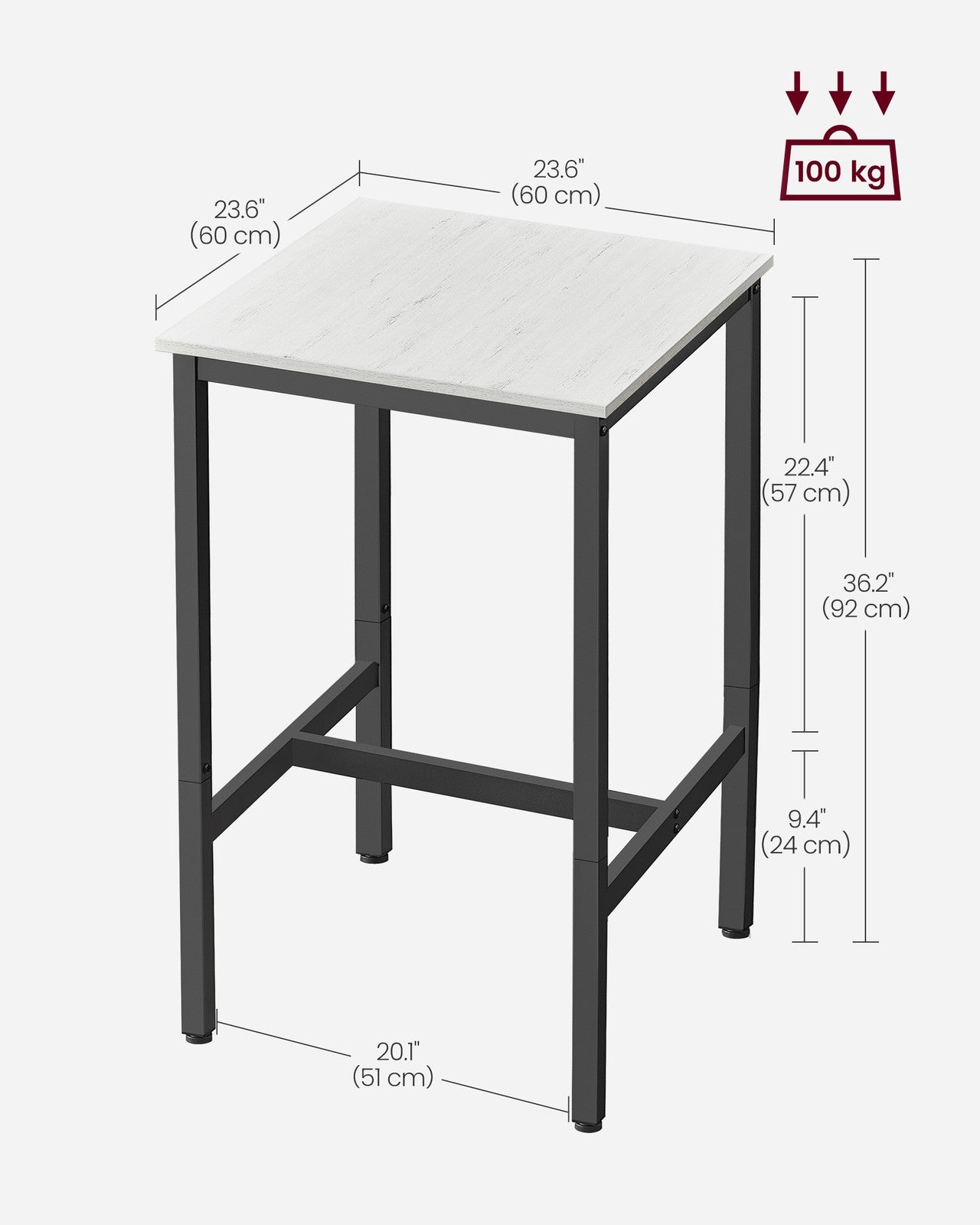 Square Bar Table - Steel - Vintage White and Black - Sturdy Support