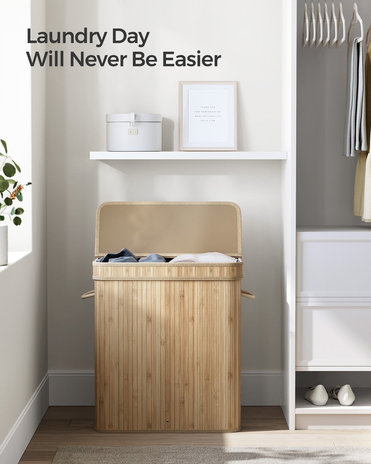 Laundry Hamper - Bamboo - Natural Grey - 100L with Lid and Handles
