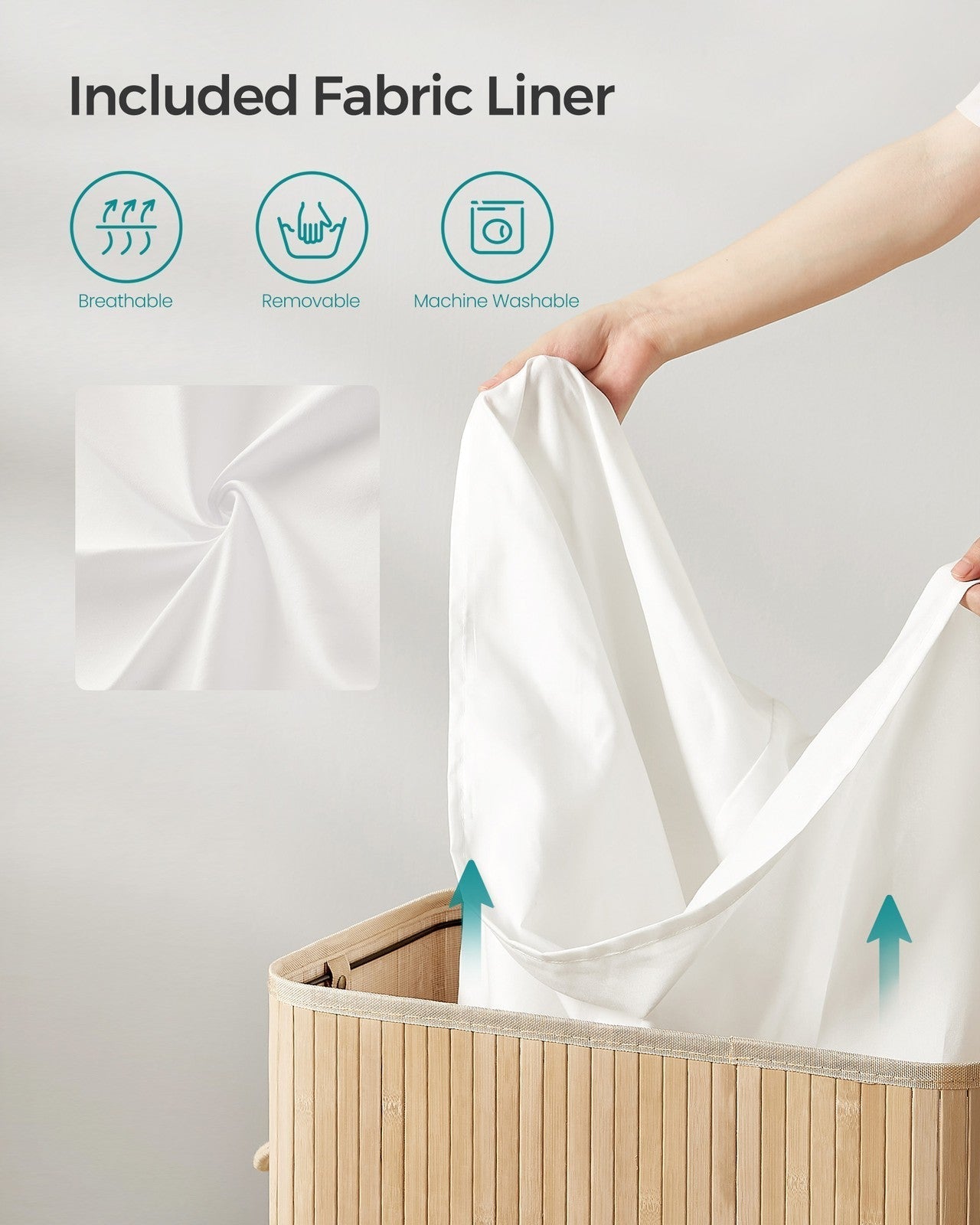 Laundry Hamper - Bamboo - Natural Grey - 100L with Lid and Handles