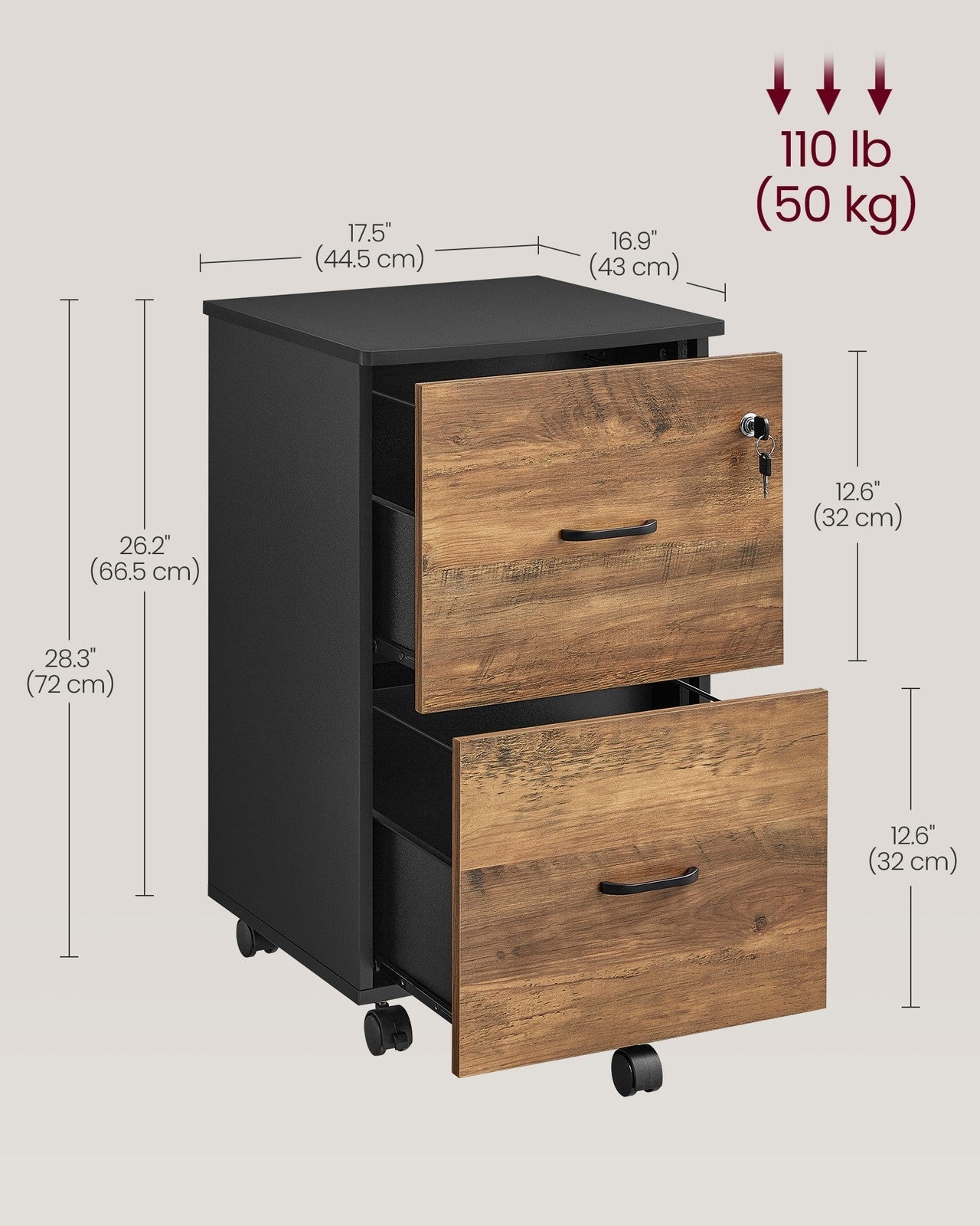 Locking Filing Cabinet - Steel - Black - Secure Storage Solution for Home Office