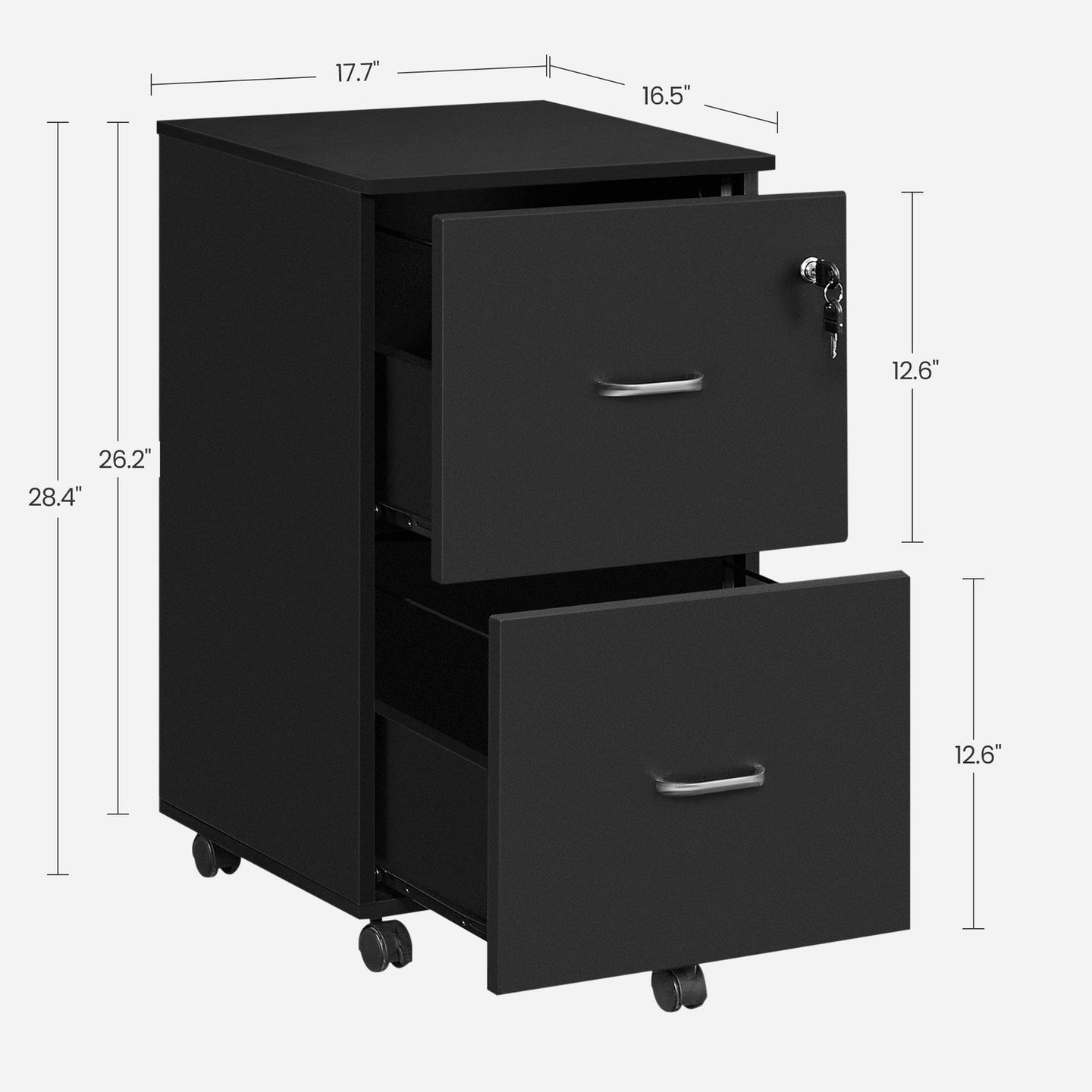 Locking File Cabinet - Metal - Black - 2 Drawers for Home Office