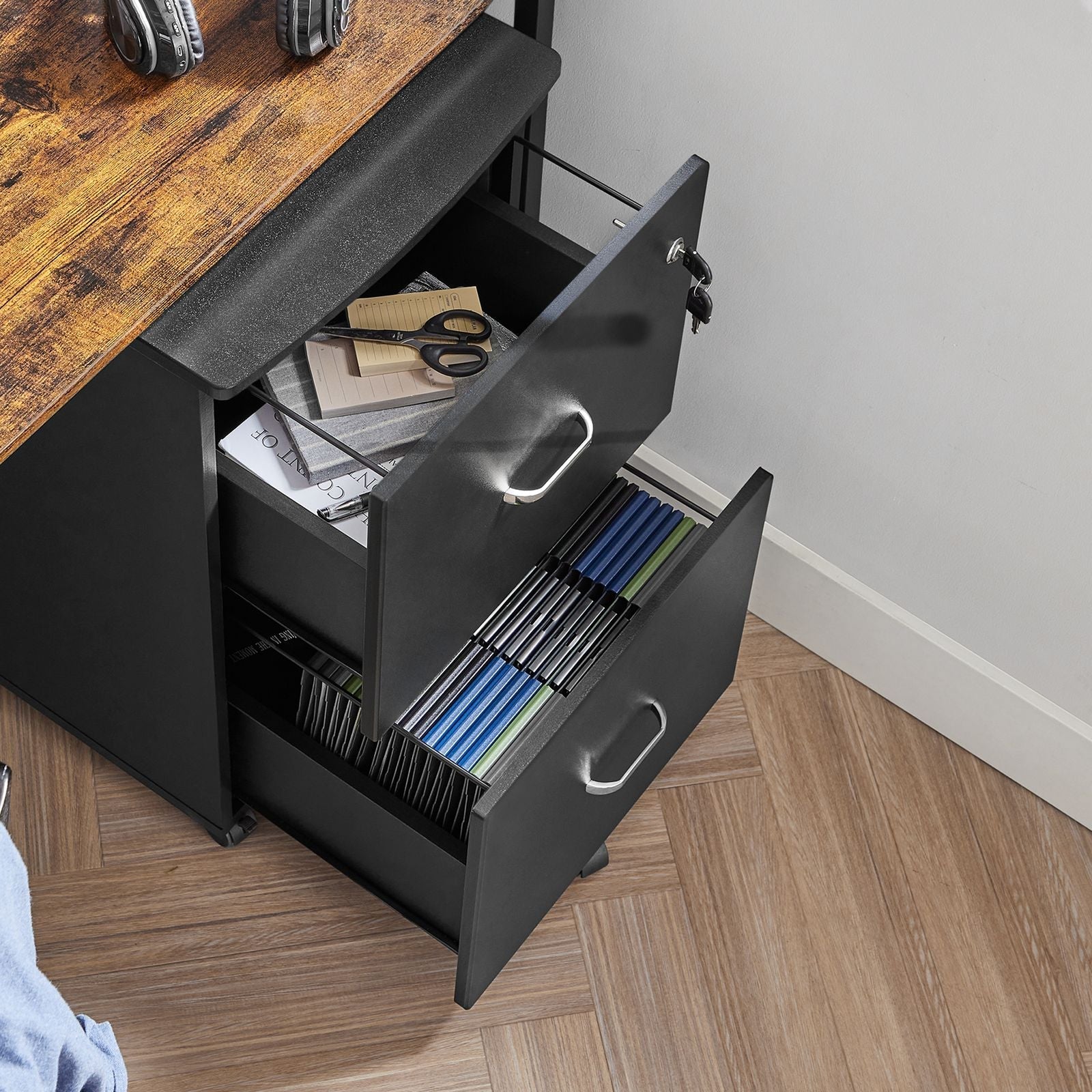Locking File Cabinet - Metal - Black - 2 Drawers for Home Office