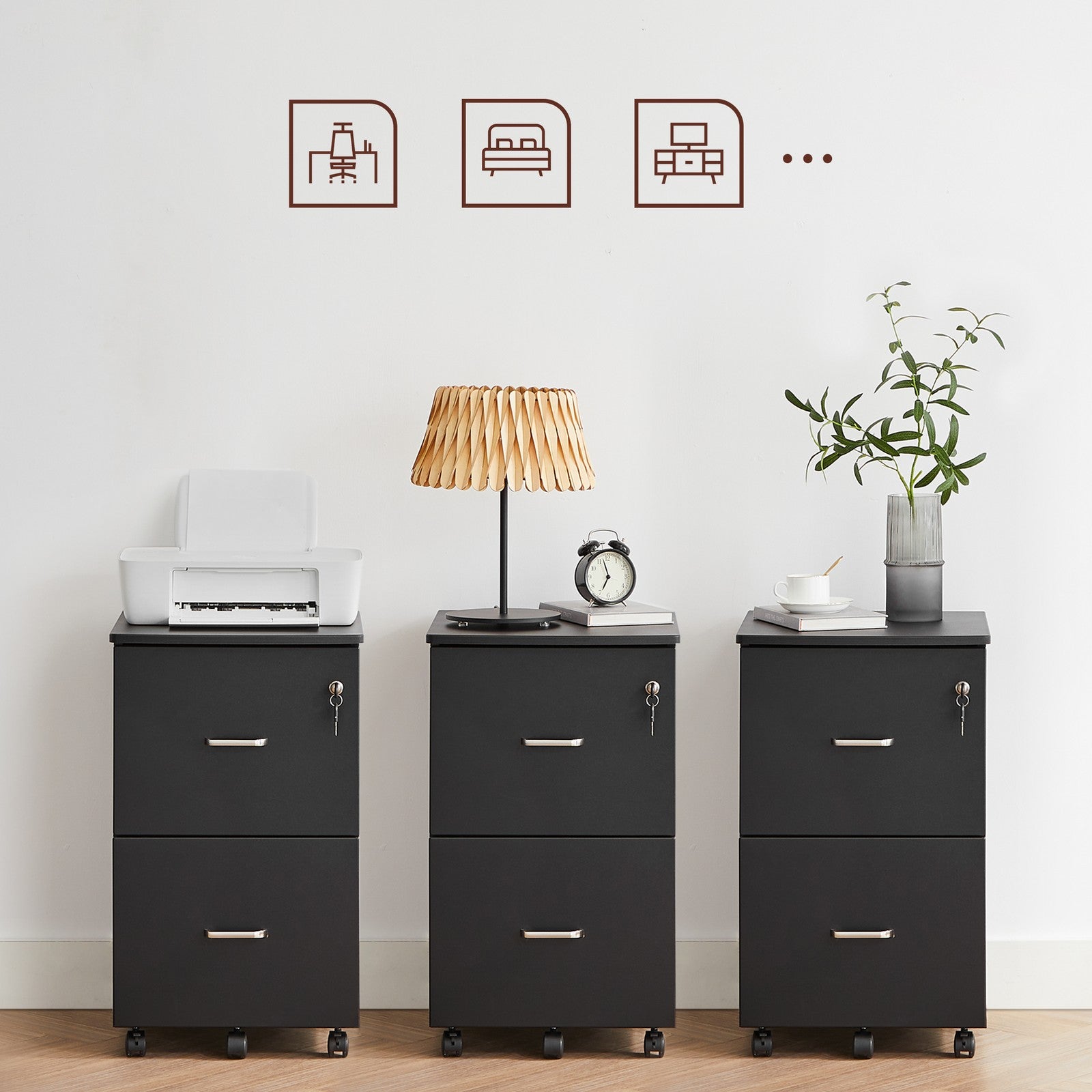 Locking File Cabinet - Metal - Black - 2 Drawers for Home Office