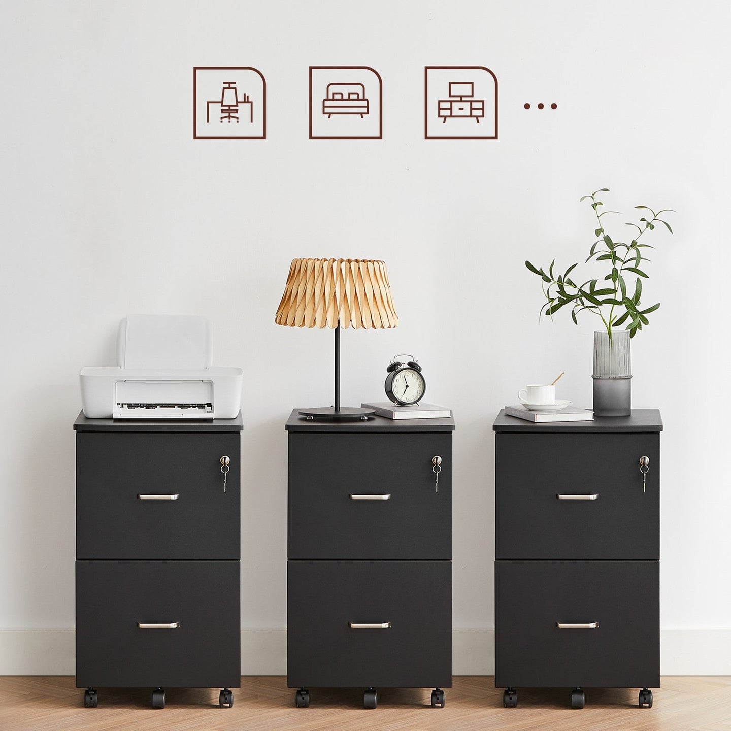 Locking File Cabinet - Metal - Black - 2 Drawers for Home Office