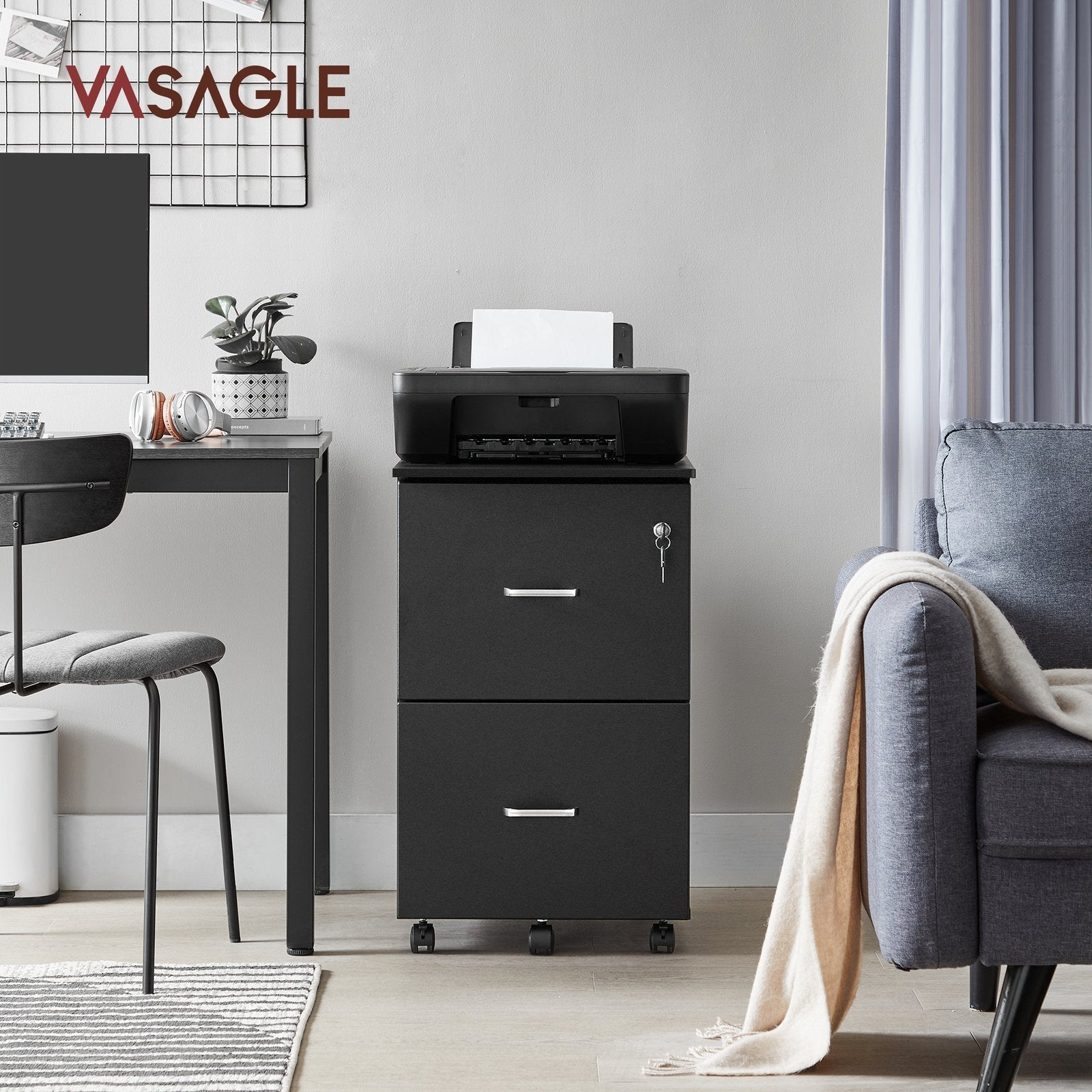 Locking File Cabinet - Metal - Black - 2 Drawers for Home Office
