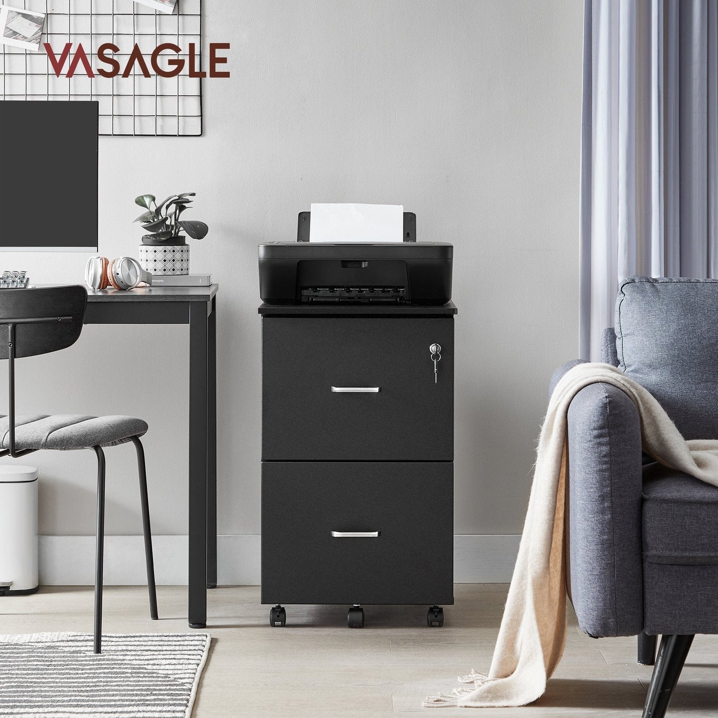 Locking File Cabinet - Metal - Black - 2 Drawers for Home Office