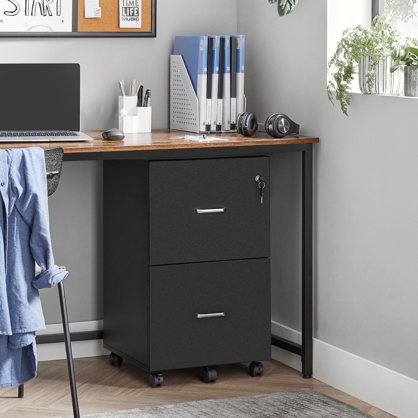 Locking File Cabinet - Metal - Black - 2 Drawers for Home Office