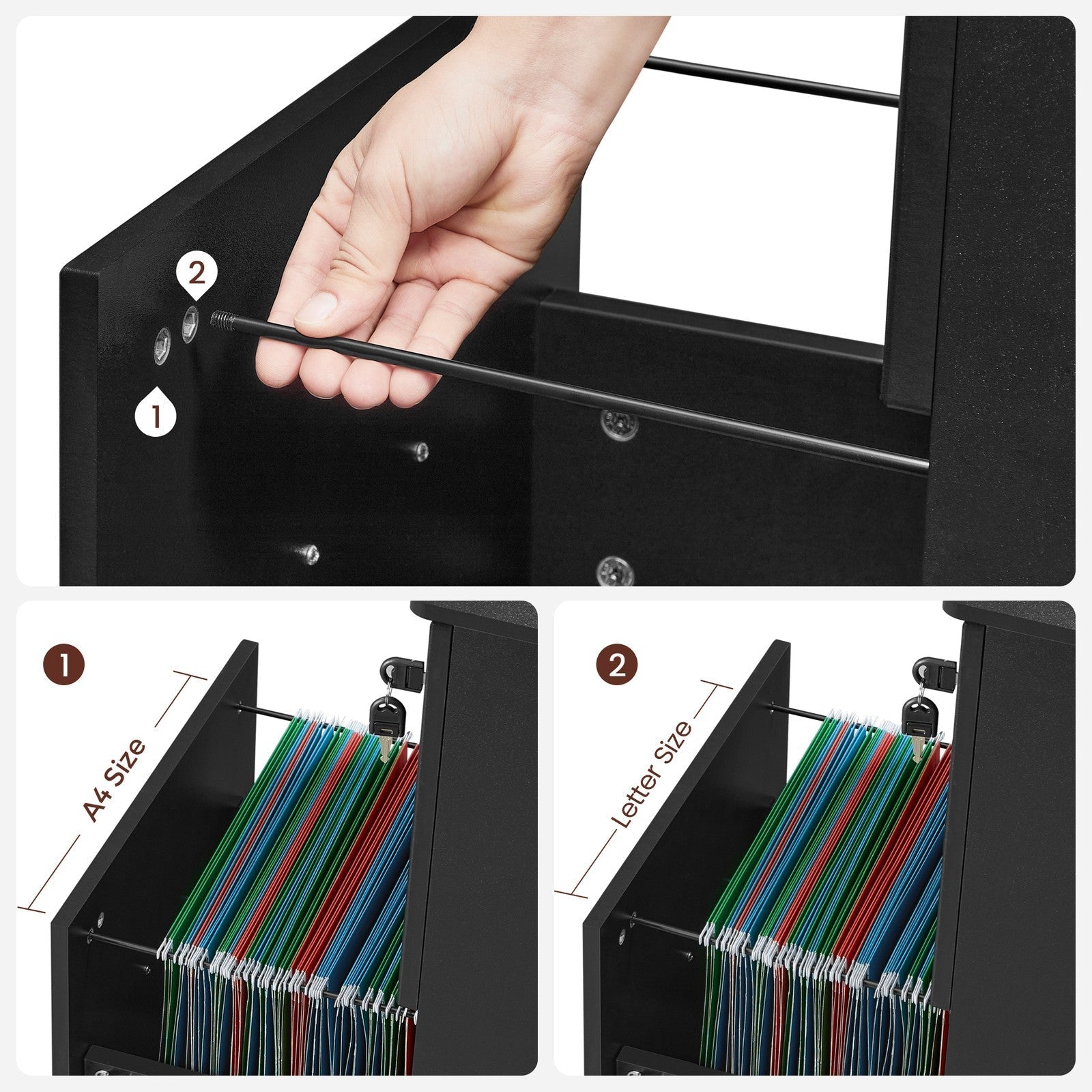 Locking File Cabinet - Metal - Black - 2 Drawers for Home Office