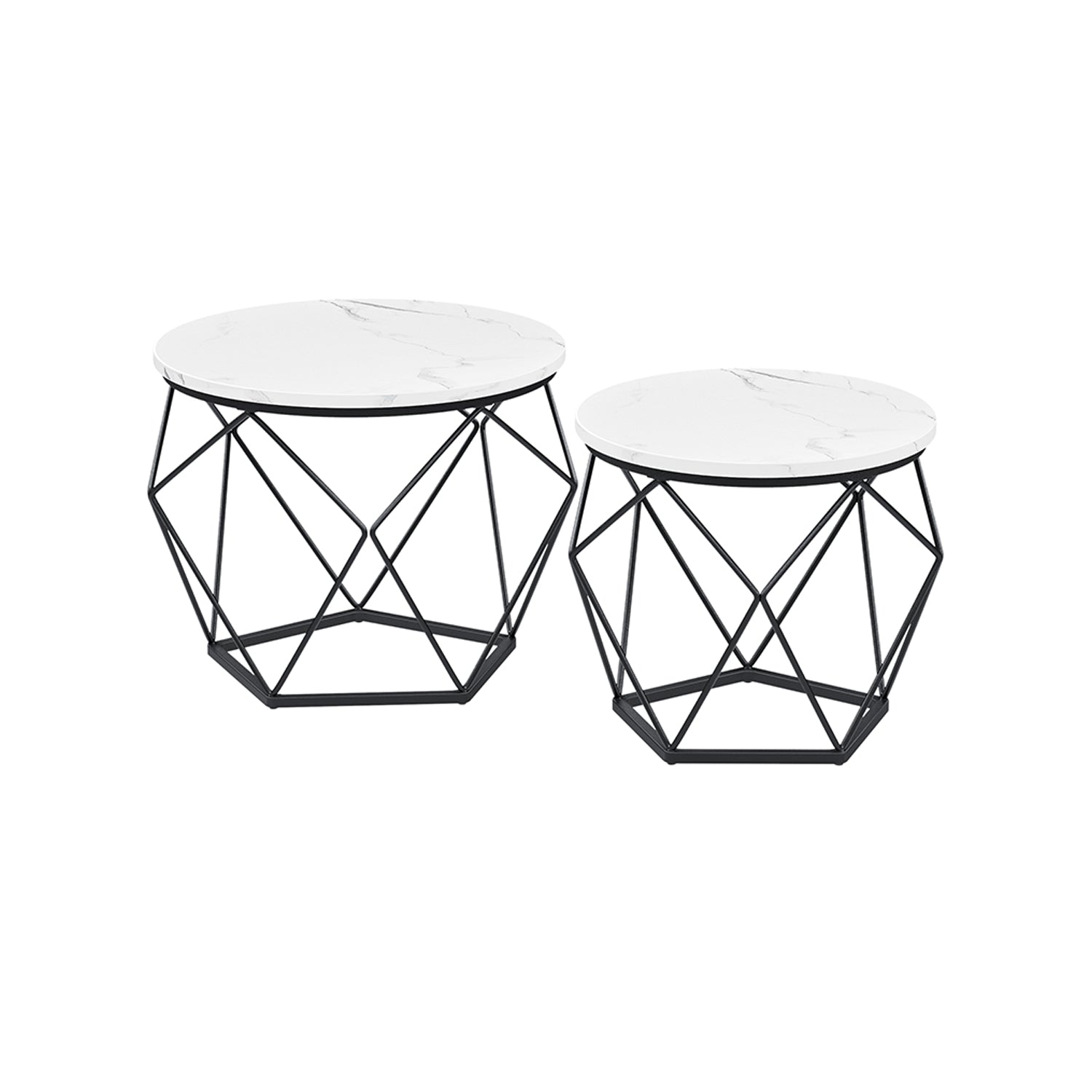Coffee Table Set - Set of 2 Side Tables - Steel Frame - Rustic Brown and Black - Sturdy Support for Your Essentials