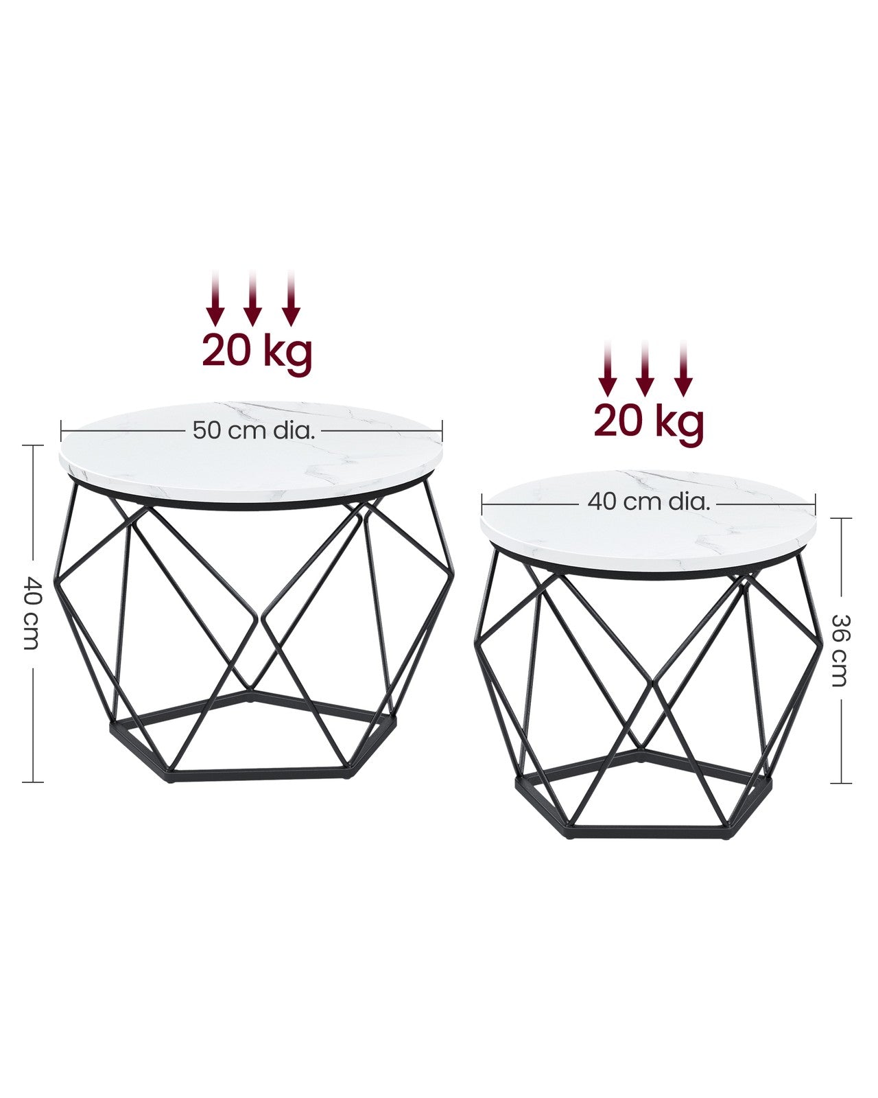 Set of 2 Round Coffee Tables - Steel - Cloud White - Robust Design
