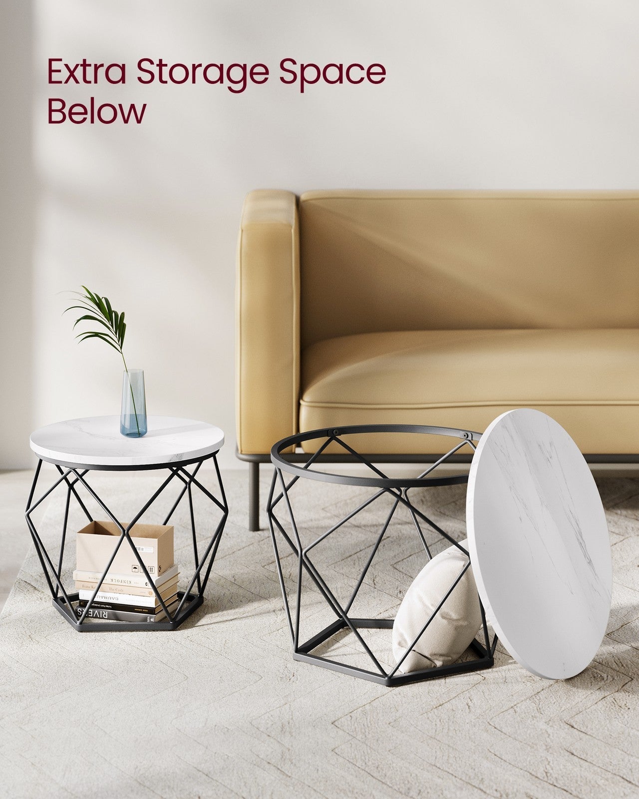 Set of 2 Round Coffee Tables - Steel - Cloud White - Robust Design