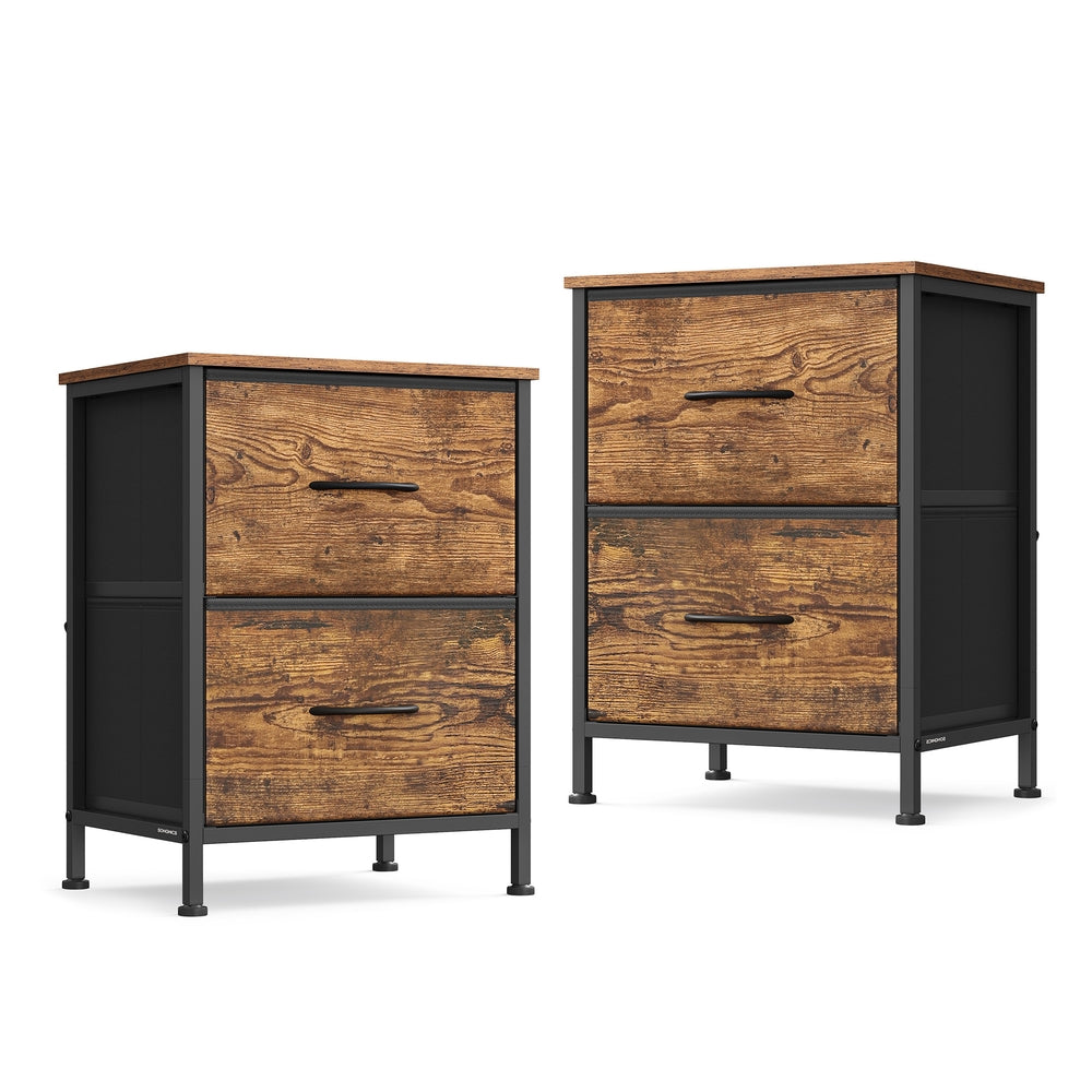 BELLAH Collection - Bedside Table - MDF and Wood - Rustic Brown and Ink Black