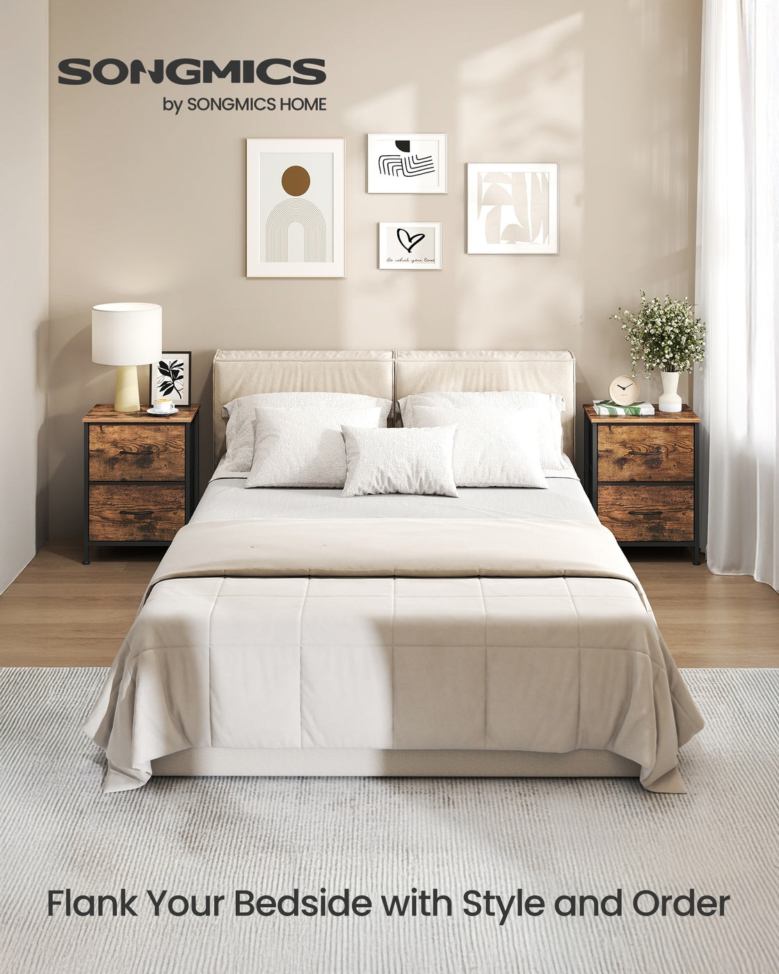 BELLAH Collection - Bedside Table - MDF and Wood - Rustic Brown and Ink Black