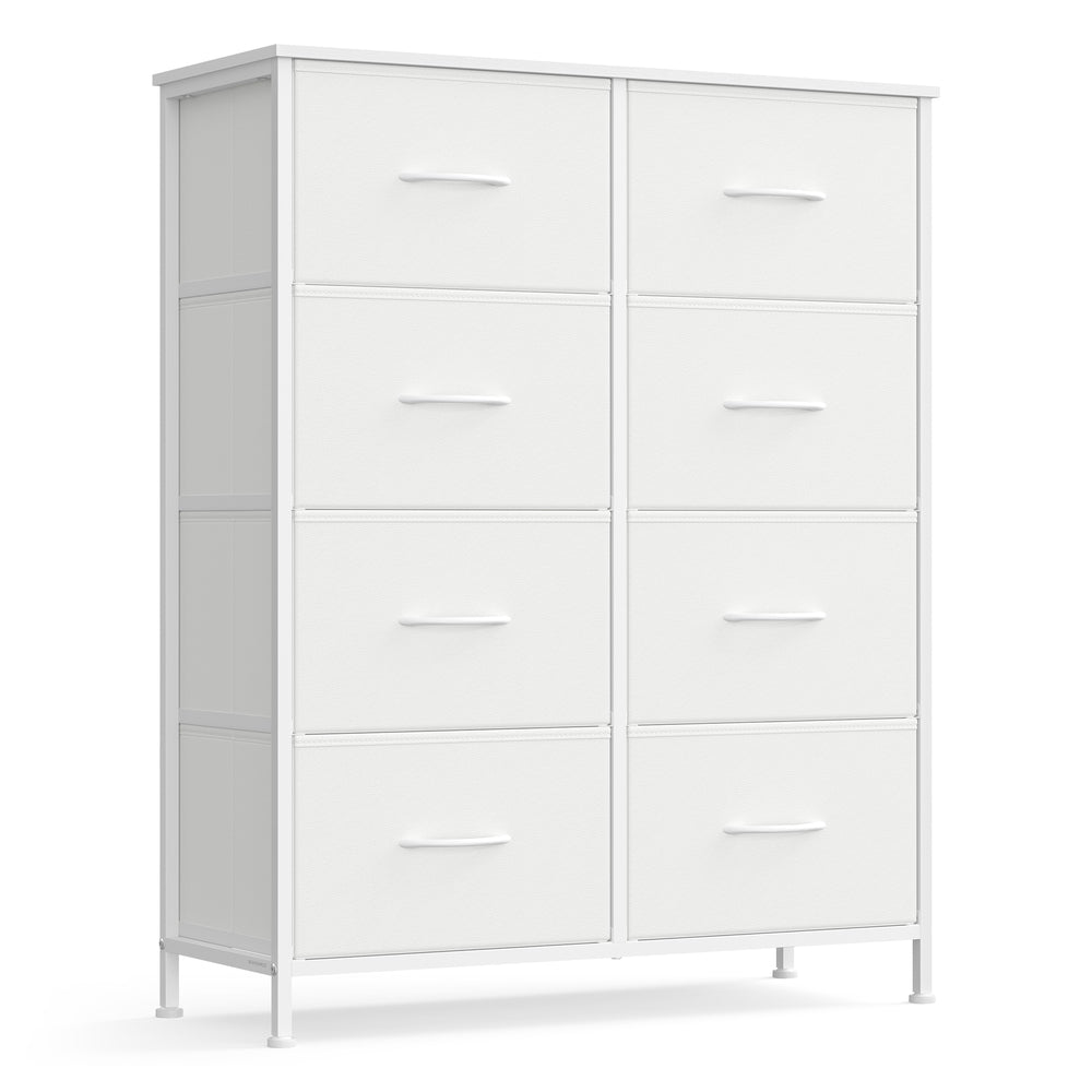 Chest of Drawers 8 Fabric Drawers Storage Unit - MDF and Wood - Cloud White and Snow White