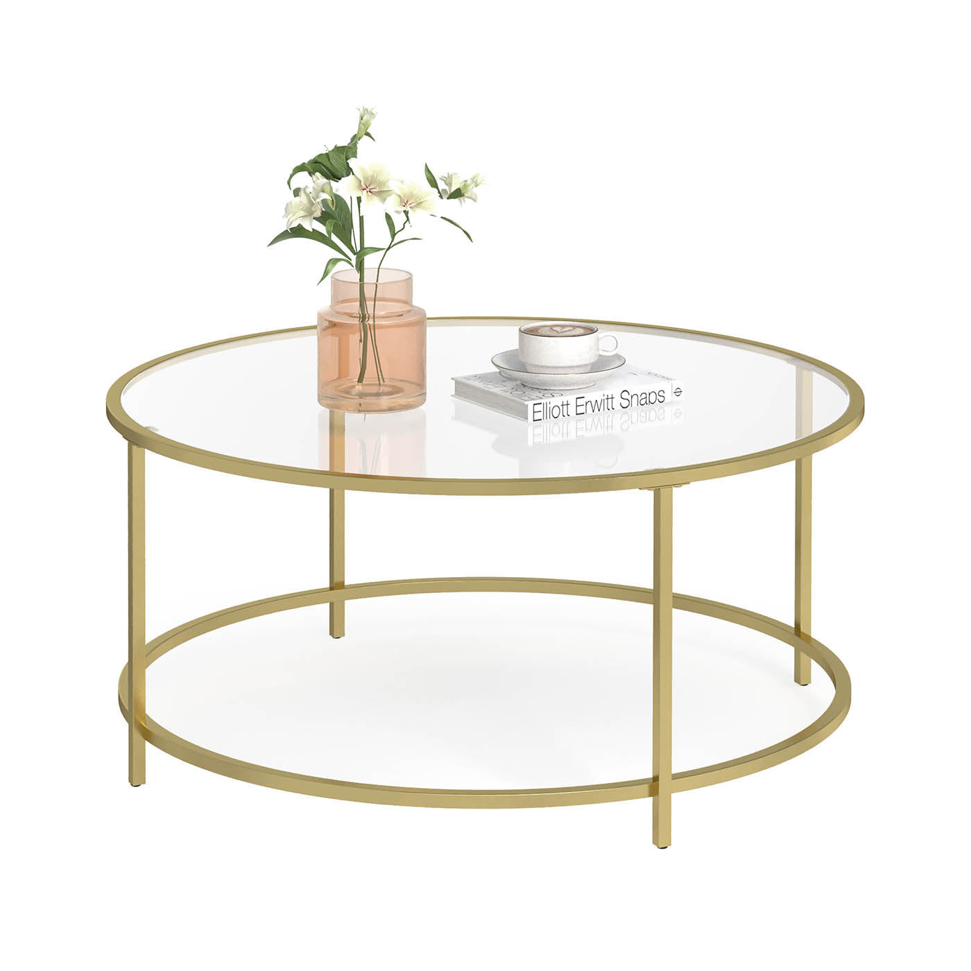 Round Coffee Table - Tempered Glass - Gold - Robust Steel Frame