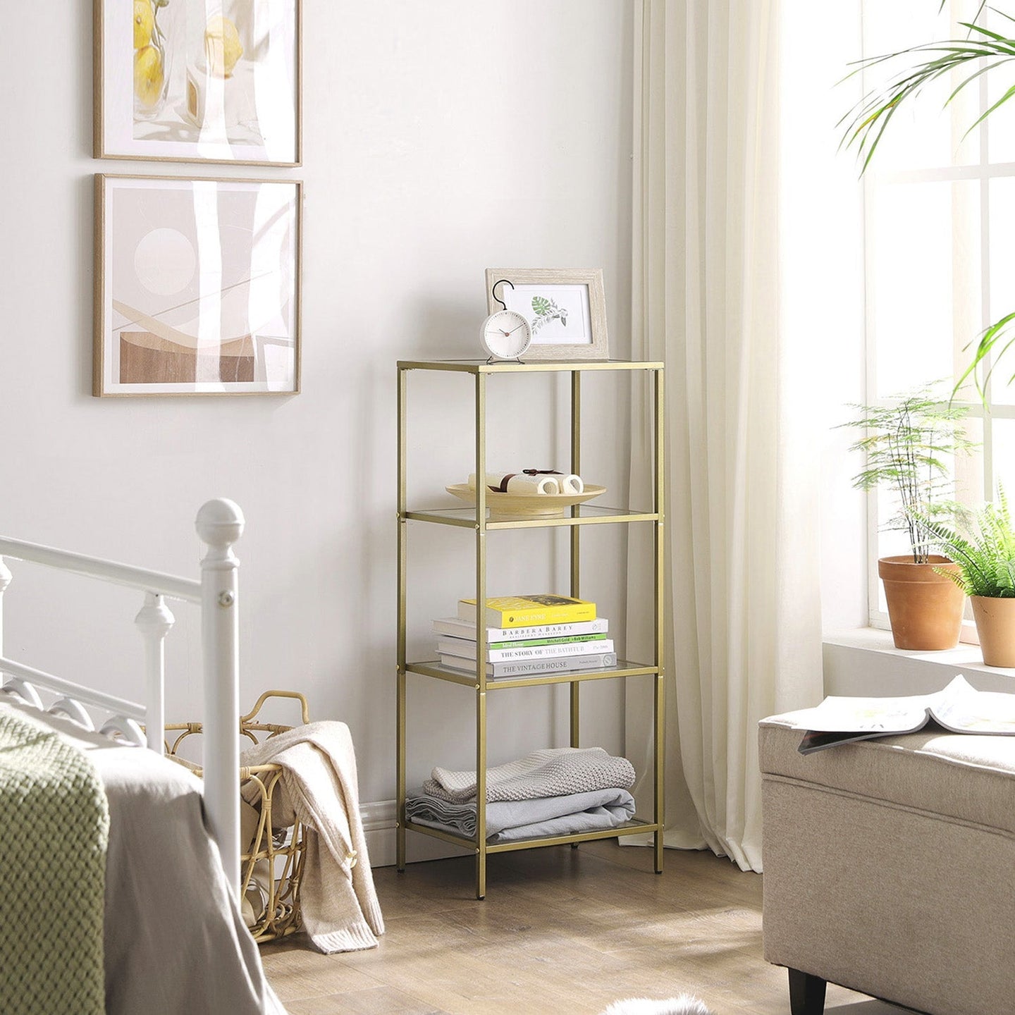 4-Tier Storage Shelf - Tempered Glass - Gold - Sturdy and Easy to Assemble
