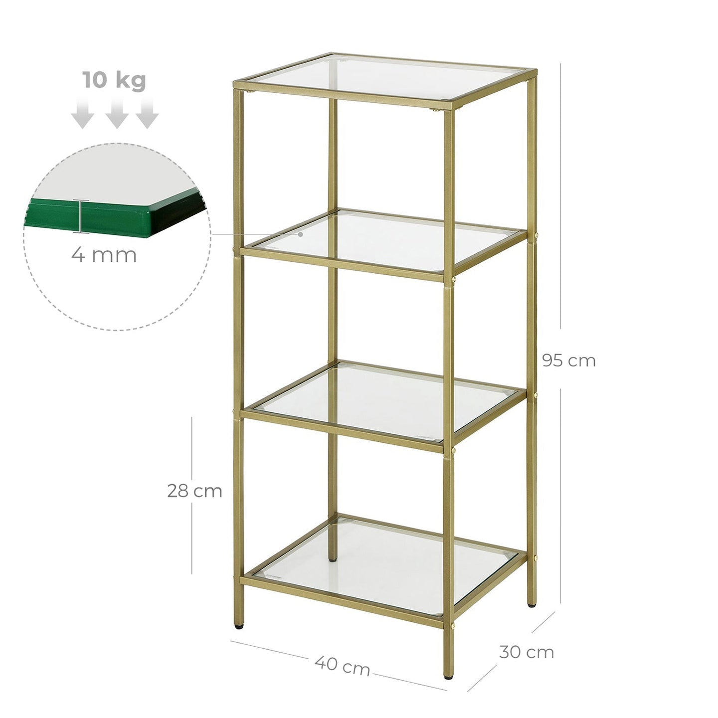Bookcase - Tempered Glass - Gold - 4-Tier Shelf for Versatile Storage