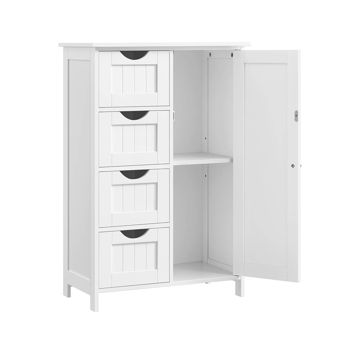 Wooden Cabinet - White - 4 Drawers and 1 Wardrobe Compartment