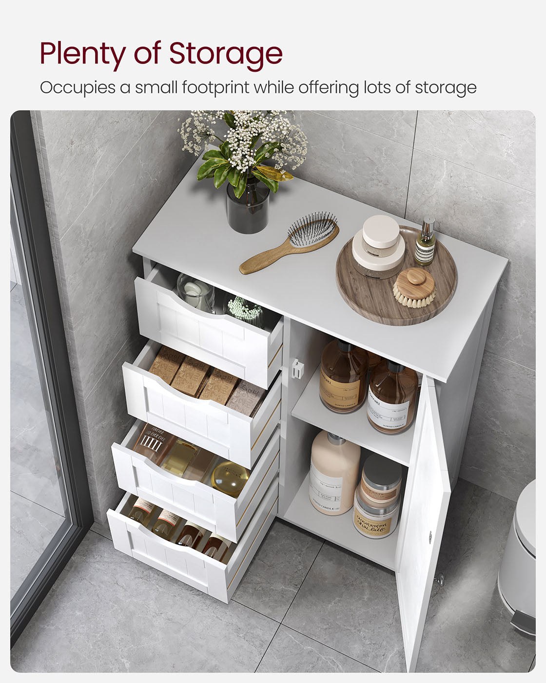 Wooden Cabinet - White - 4 Drawers and 1 Wardrobe Compartment