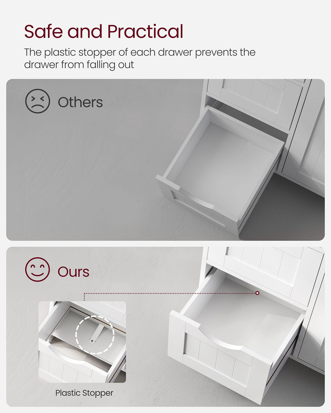 Wooden Cabinet - White - 4 Drawers and 1 Wardrobe Compartment