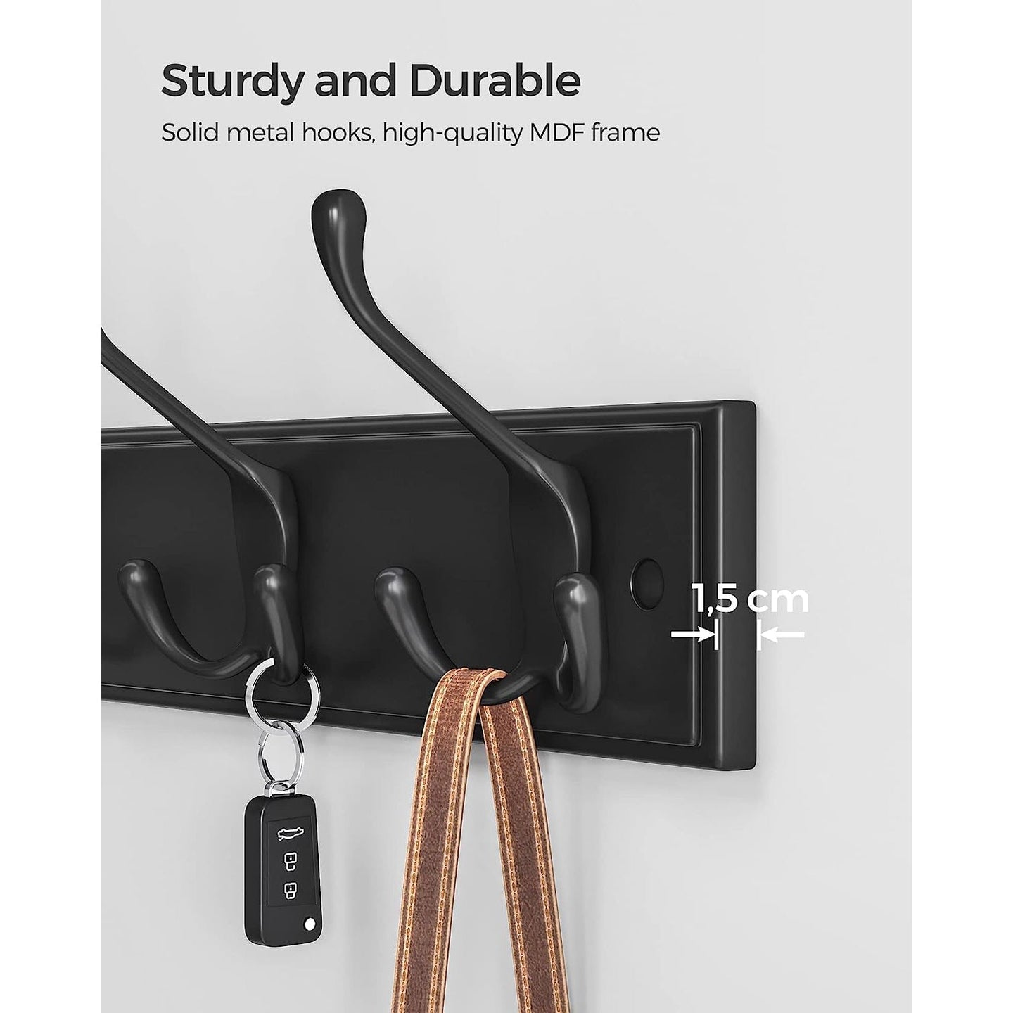 Wall-Mounted Coat Rack - Metal - Black - 4 Triple Hooks for Bags
