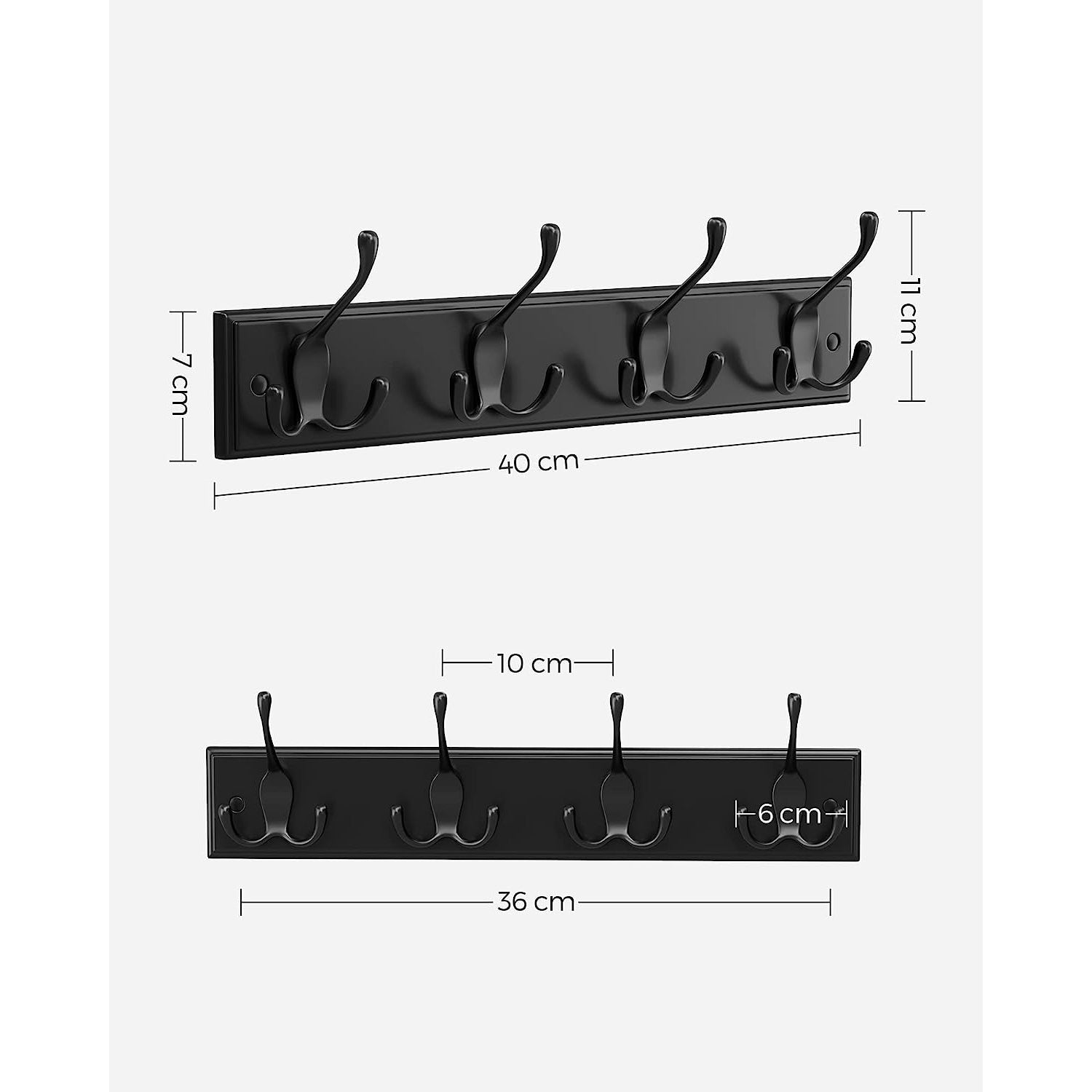Wall-Mounted Coat Rack - Metal - Black - 4 Triple Hooks for Bags