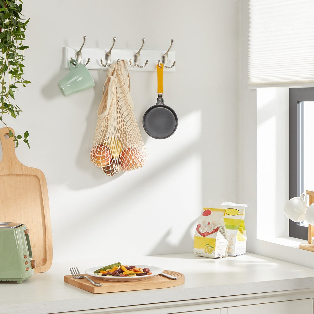 Wall-Mounted Coat Rack - MDF and Zinc Die-Cast - White and Silver
