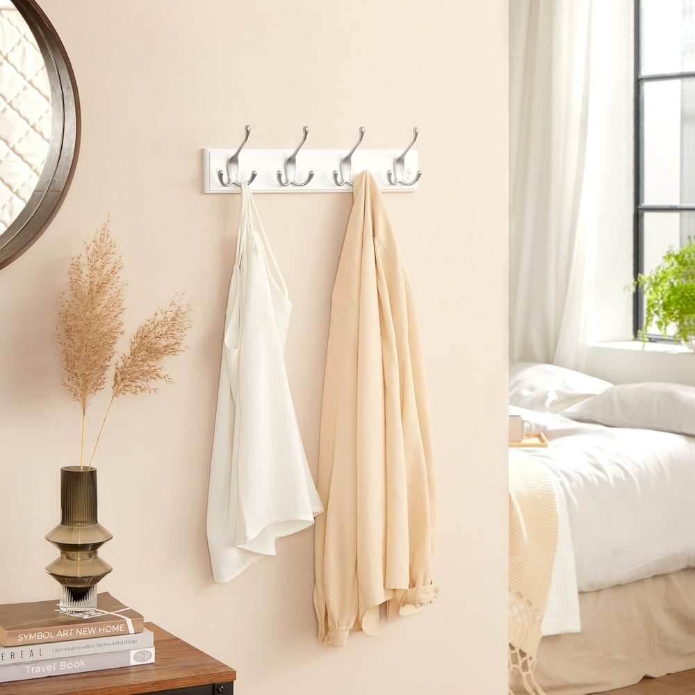Wall-Mounted Coat Rack - MDF and Zinc Die-Cast - White and Silver