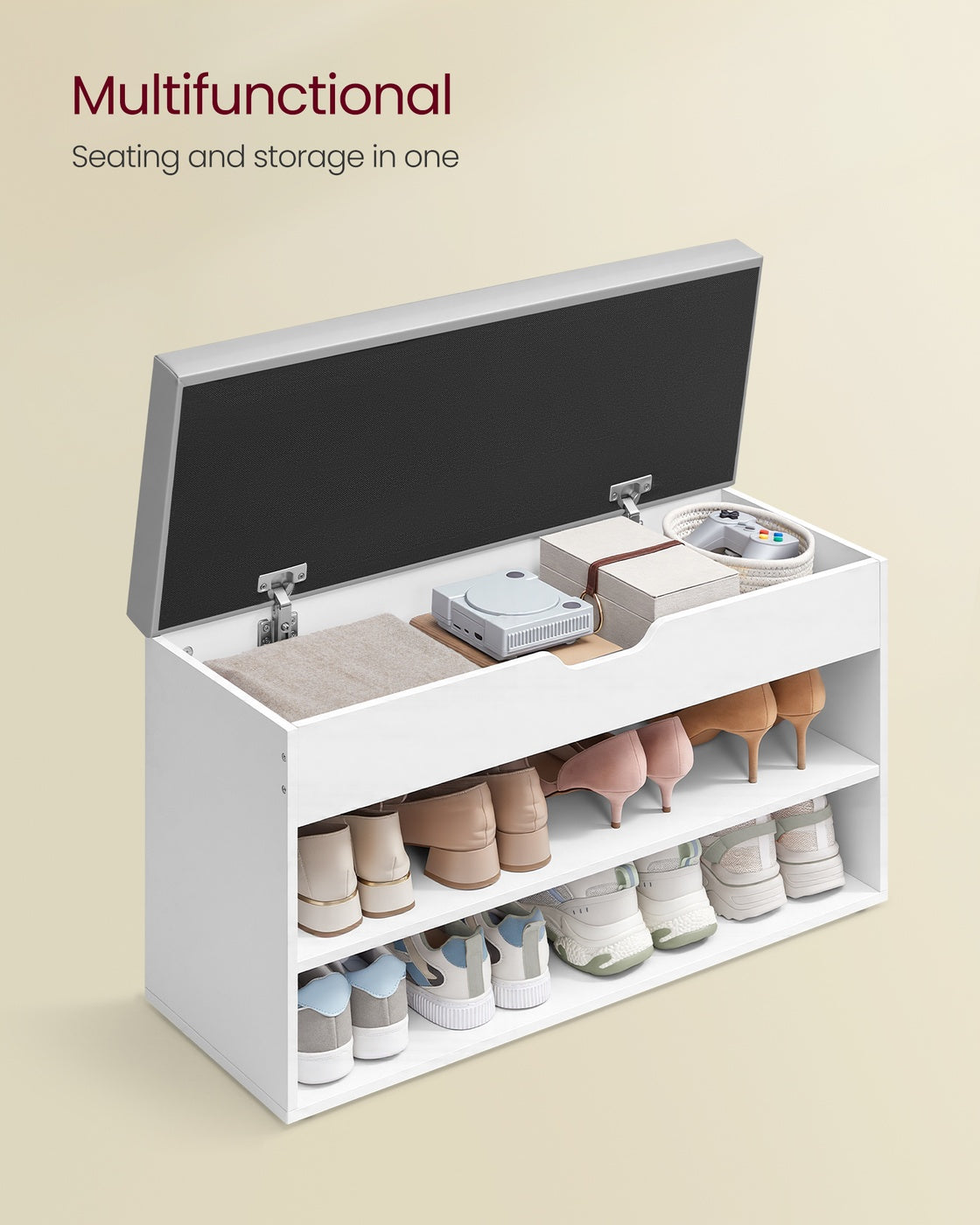 Shoe Bench - Wood and Foam - Cloud White and Dove Grey