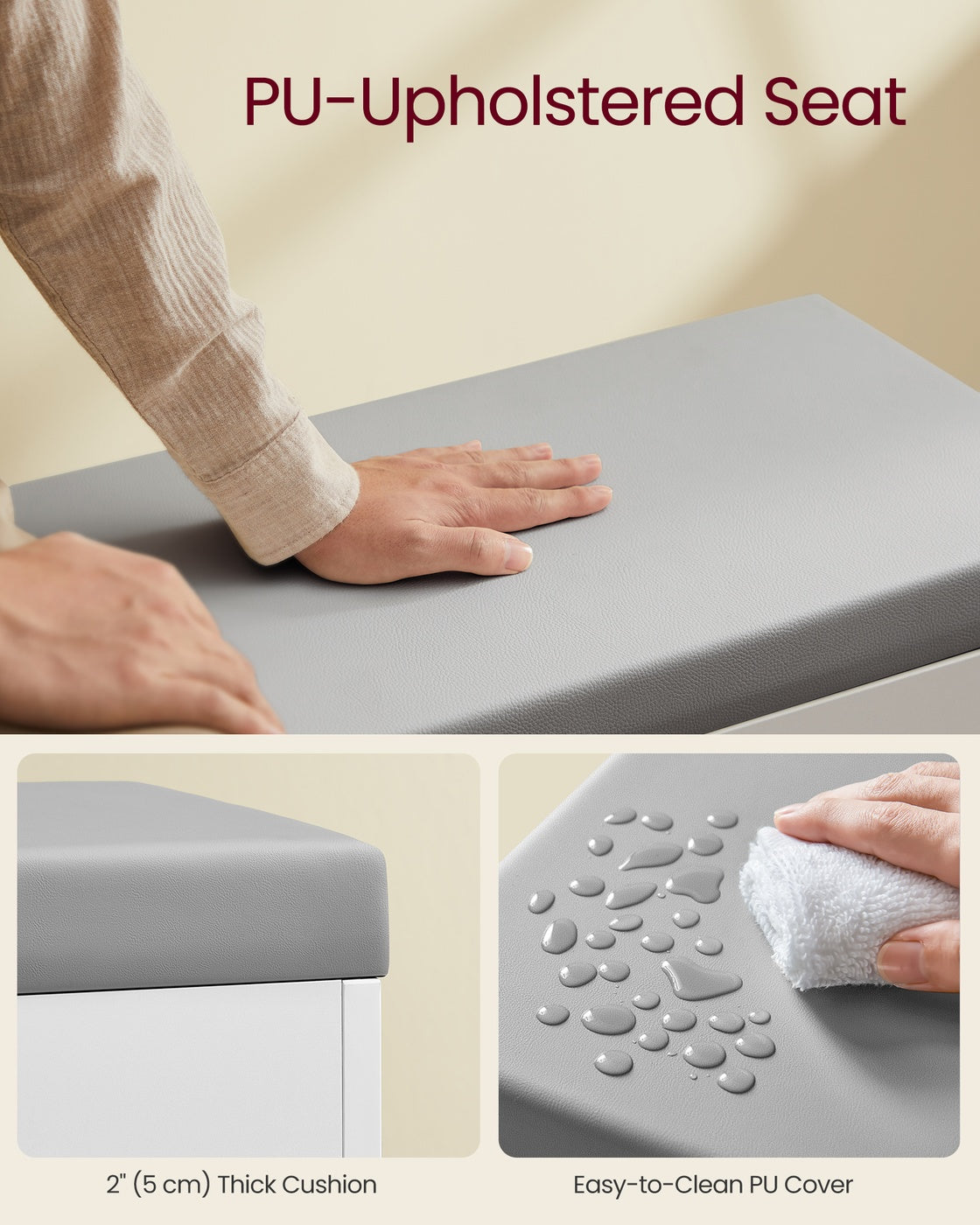 Shoe Bench - Wood and Foam - Cloud White and Dove Grey
