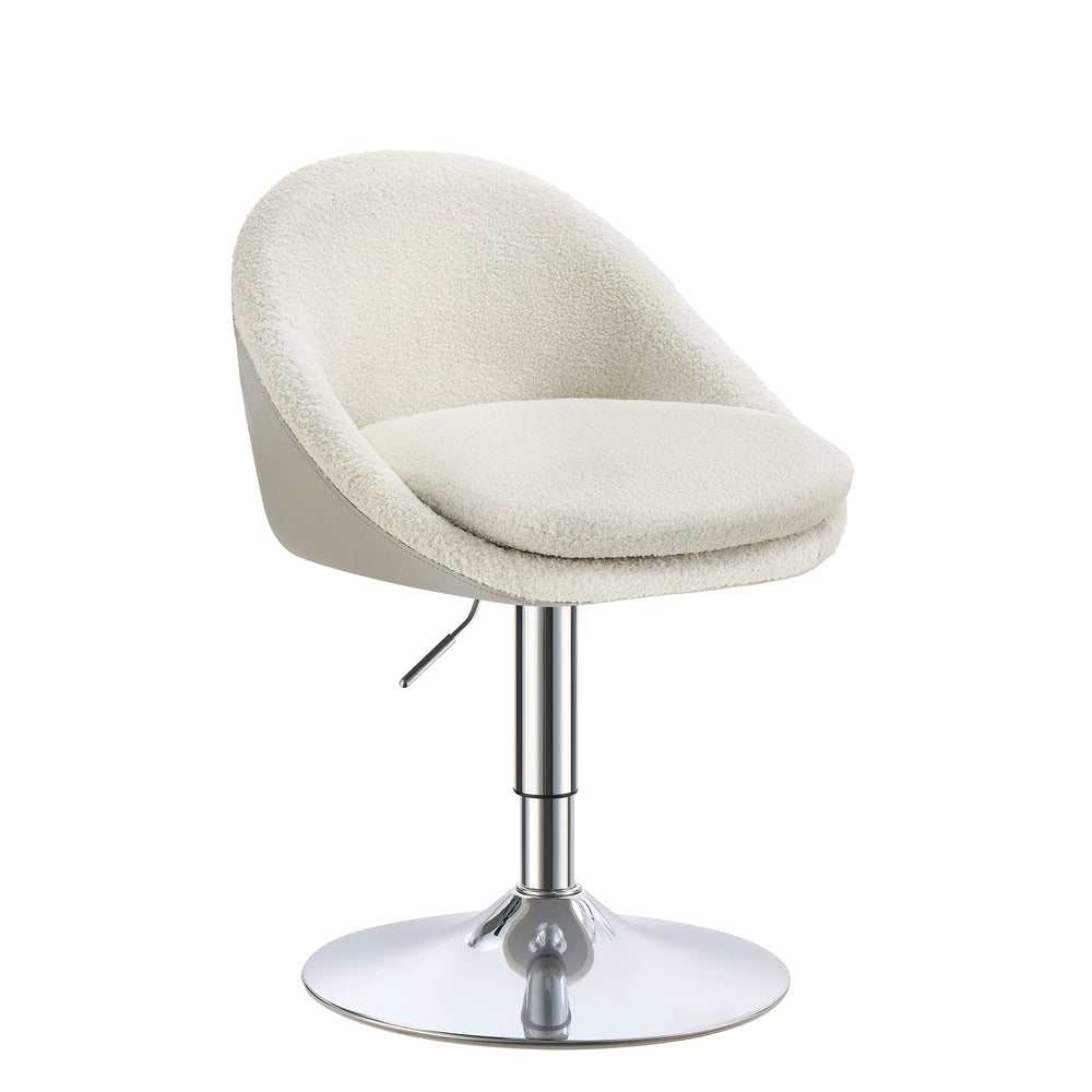 Adjustable Dressing Chair - Teddy Fleece and PU Leather - Cream White
