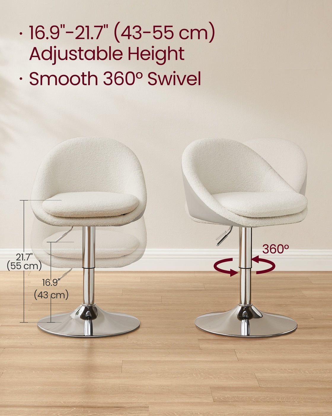 Adjustable Dressing Chair - Teddy Fleece and PU Leather - Cream White