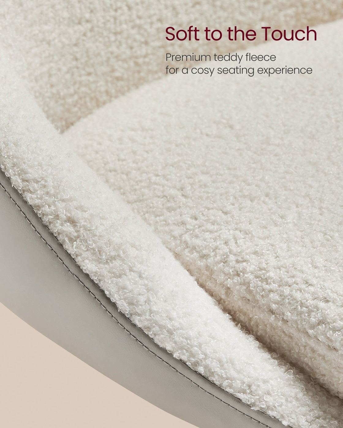 Adjustable Dressing Chair - Teddy Fleece and PU Leather - Cream White