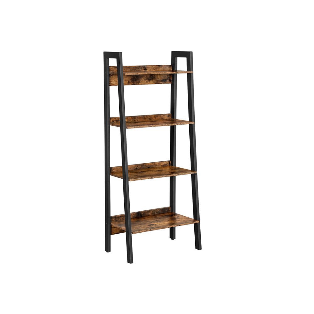 4-Tier Ladder Shelf - Metal - Rustic Brown and Black - Freestanding Storage Solution