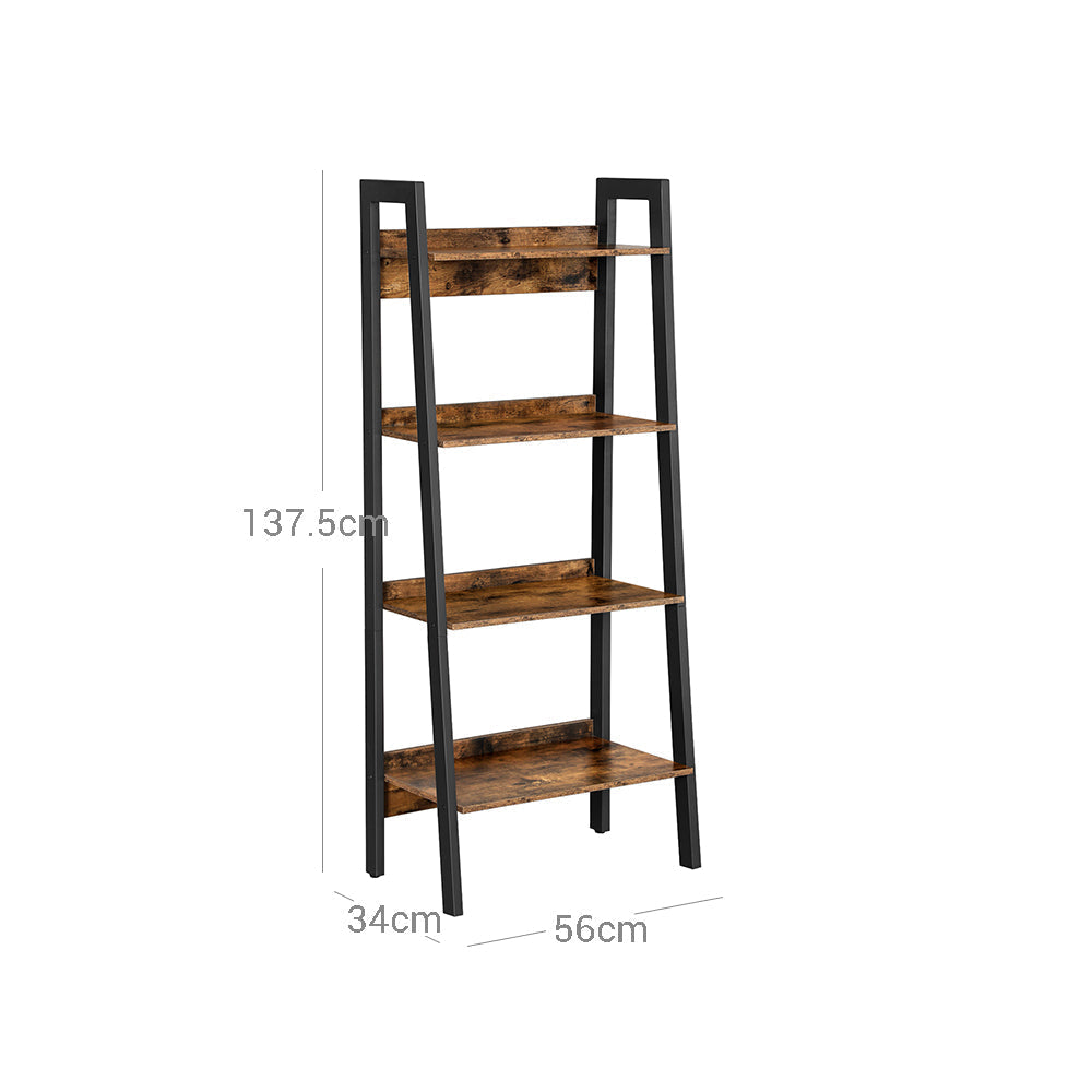 4-Tier Ladder Shelf - Metal - Rustic Brown and Black - Freestanding Storage Solution