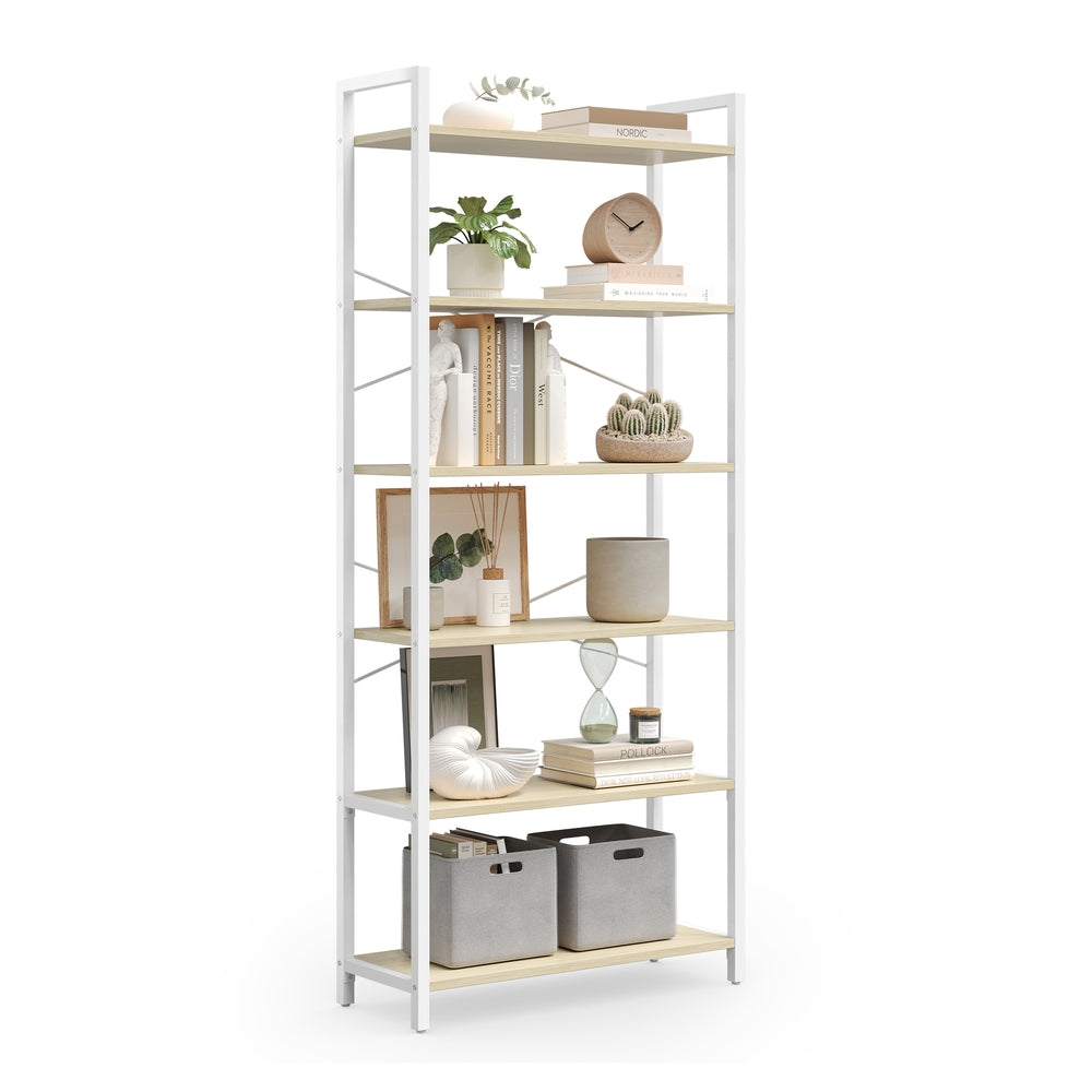 6-Tier Bookshelf - Wood and Steel - Natural Beige