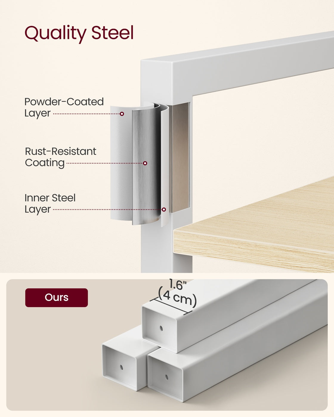 6-Tier Bookshelf - Wood and Steel - Natural Beige