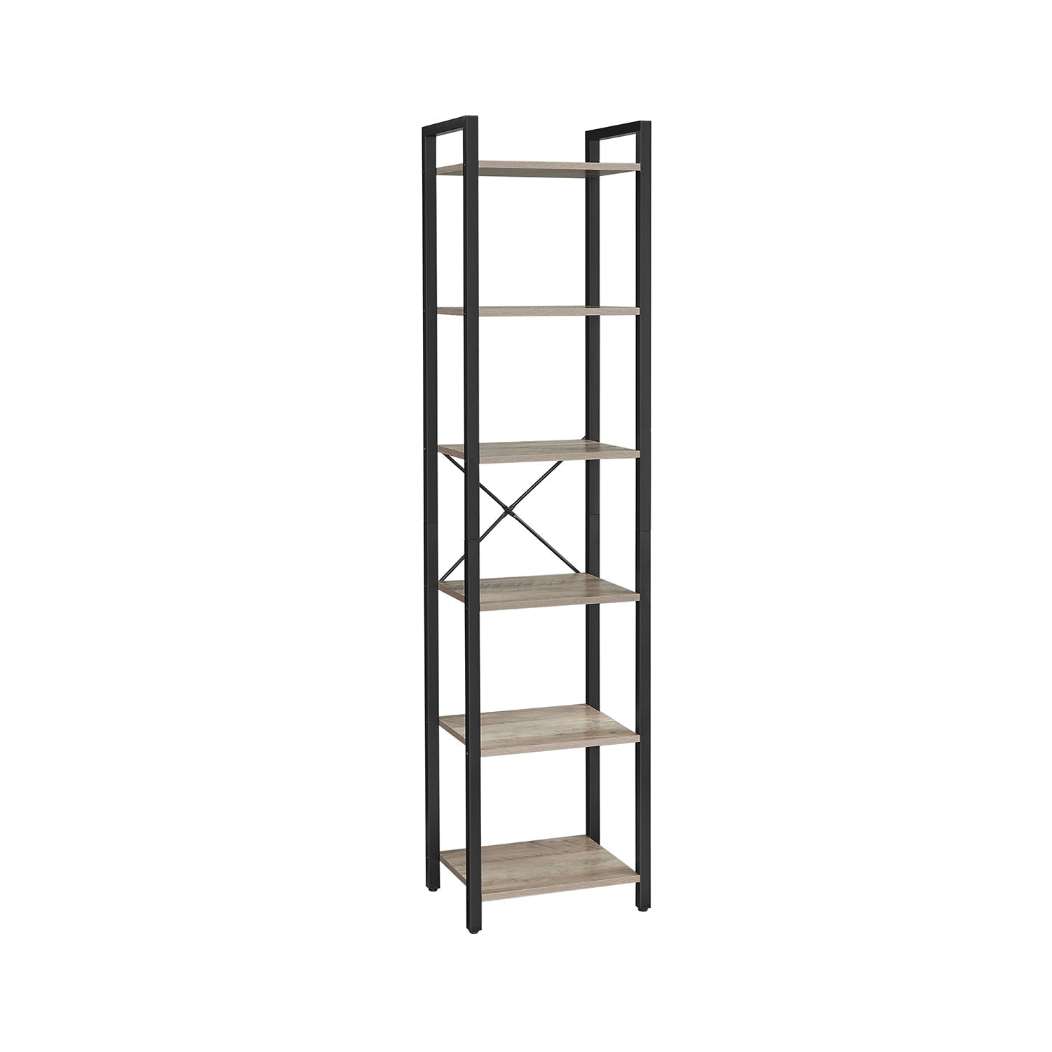 6-Tier Bookshelf - Wood - Rustic Brown and Black - Industrial Open Storage Design