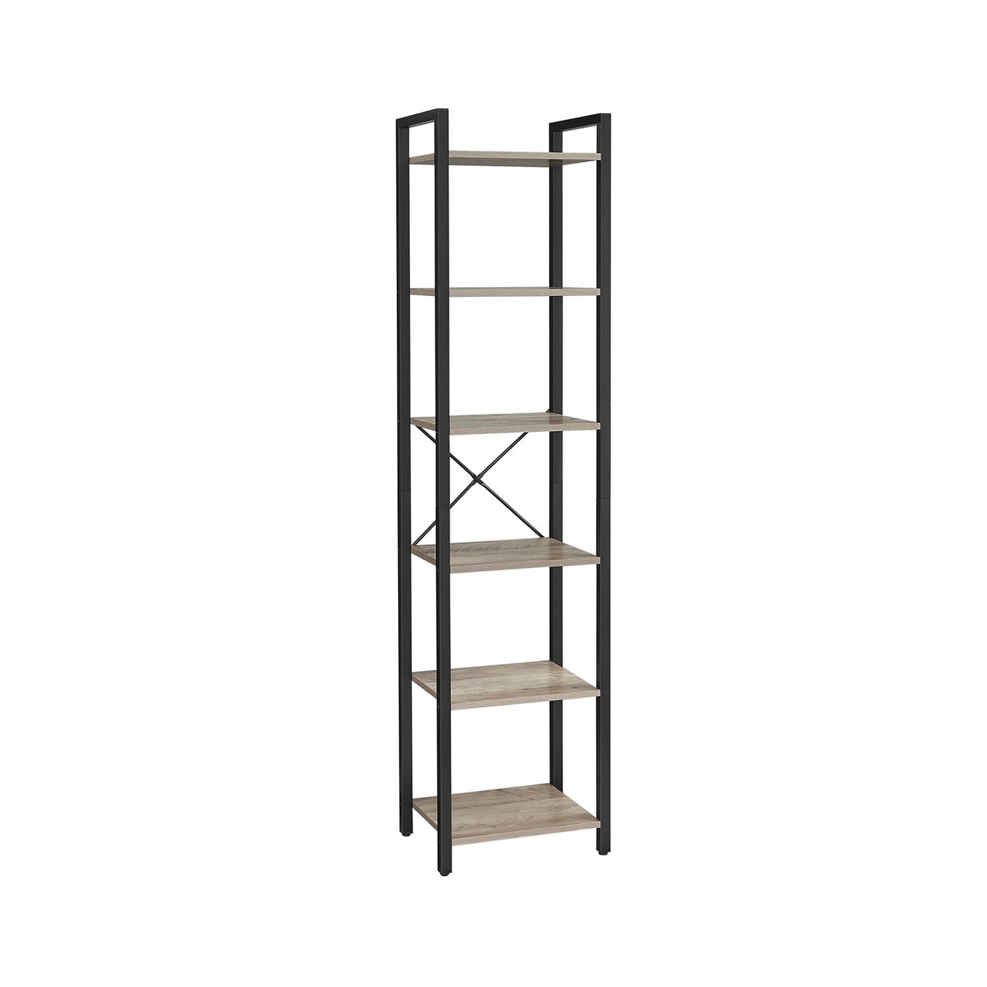 6-Tier Bookshelf - Wood - Rustic Brown and Black - Industrial Open Storage Design