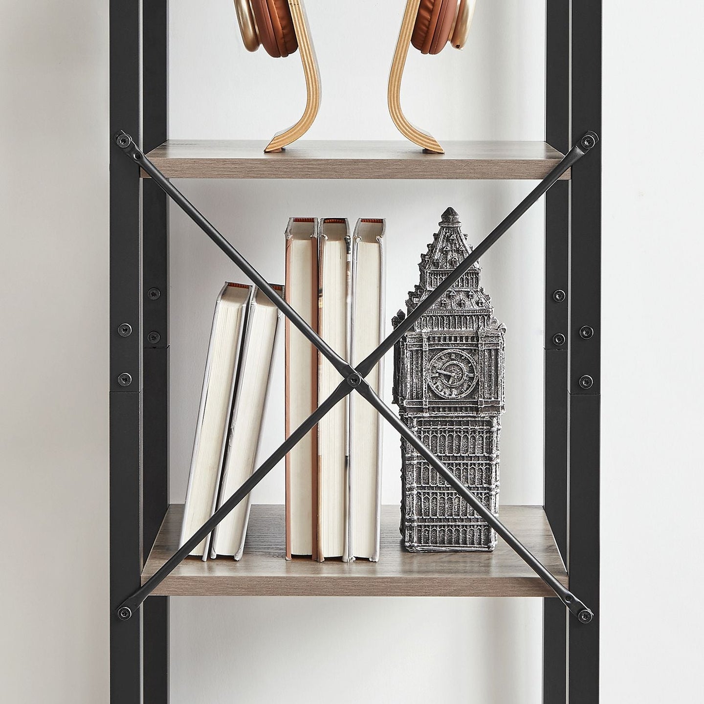 6-Tier Bookshelf - Wood - Rustic Brown and Black - Industrial Open Storage Design
